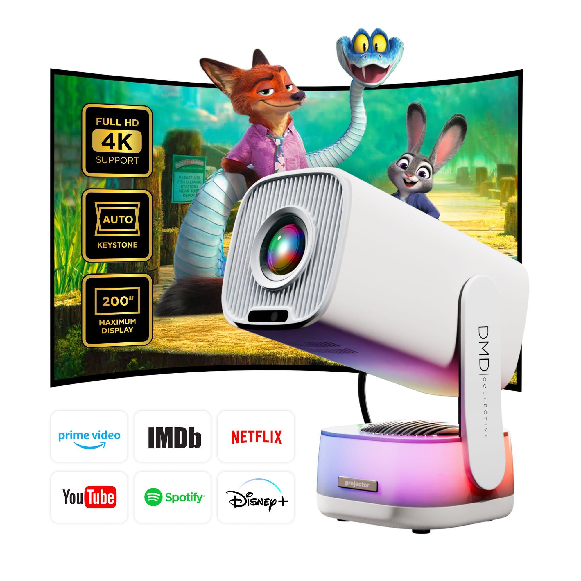 White - DMD Collective - 4K Supported Projector 18000 Lumen FHD 1080P WiFi - 1