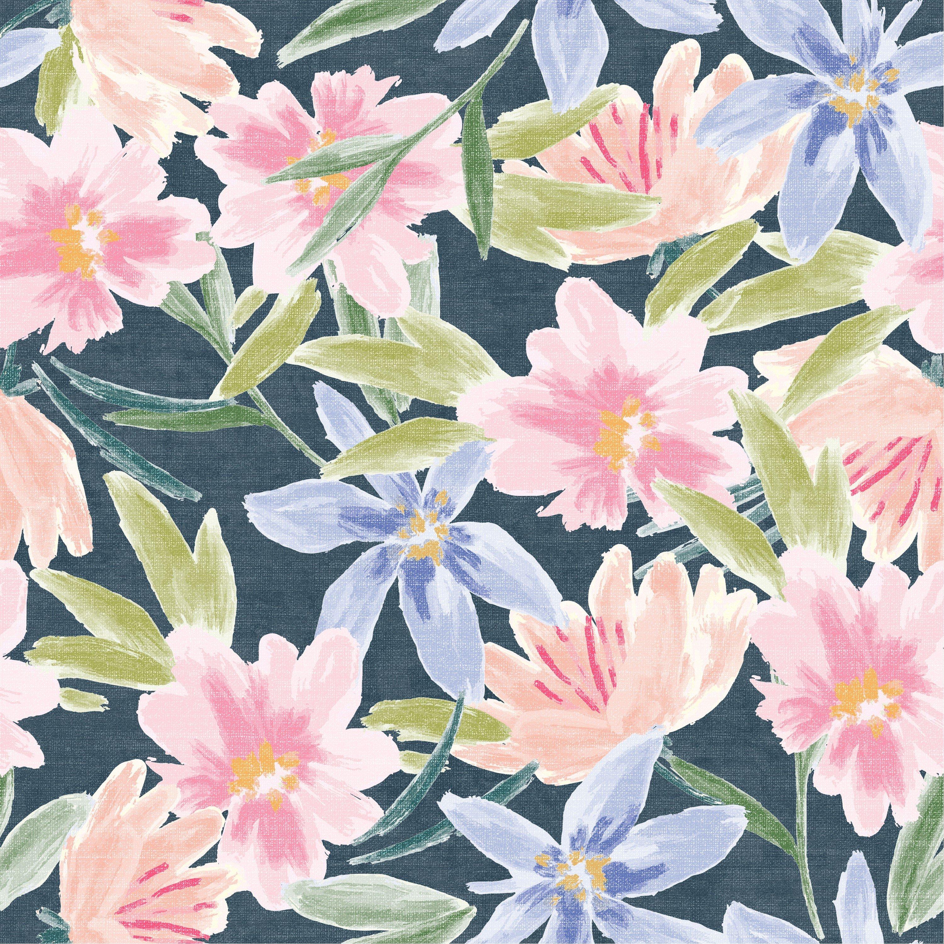 Navy - Arthouse - Watercolour Floral Navy Wallpaper - 1