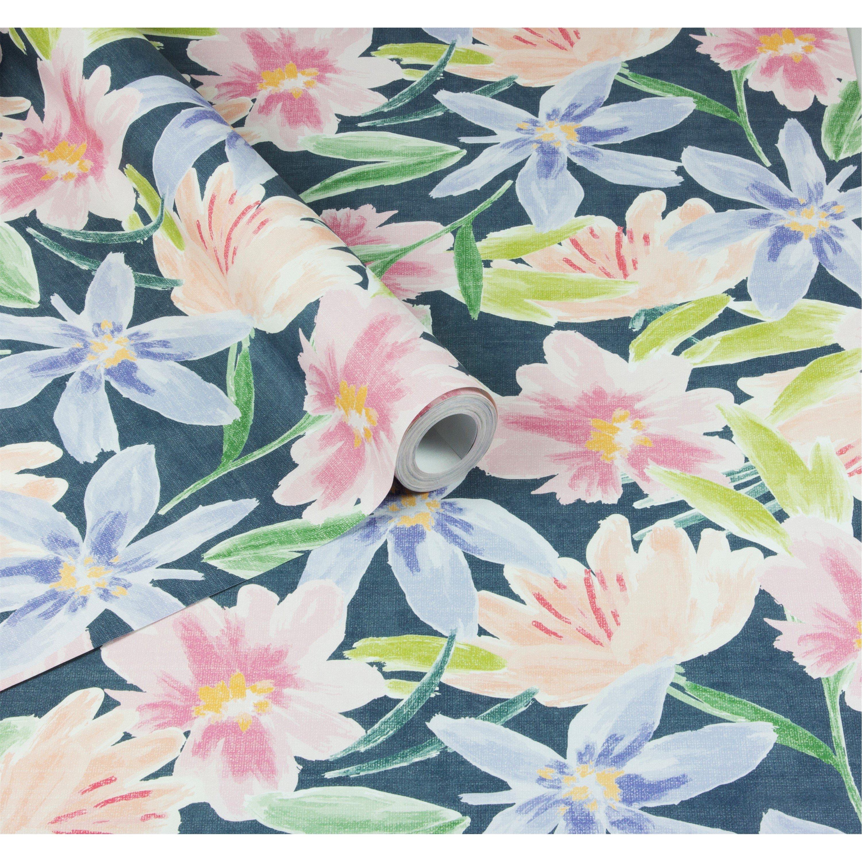 Navy - Arthouse - Watercolour Floral Navy Wallpaper - 2