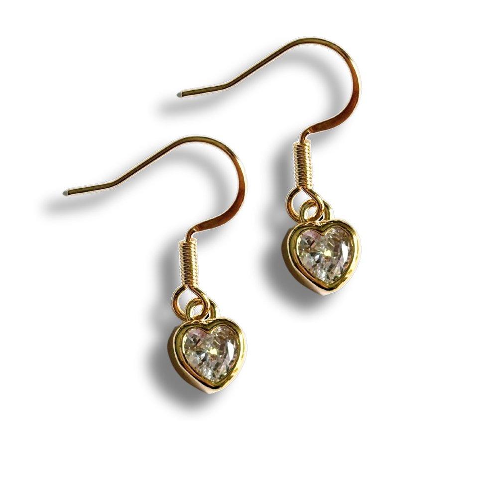 Gold - Aye Do Gifts - Cubic Zirconia Gold Heart Drop Earrings - 1