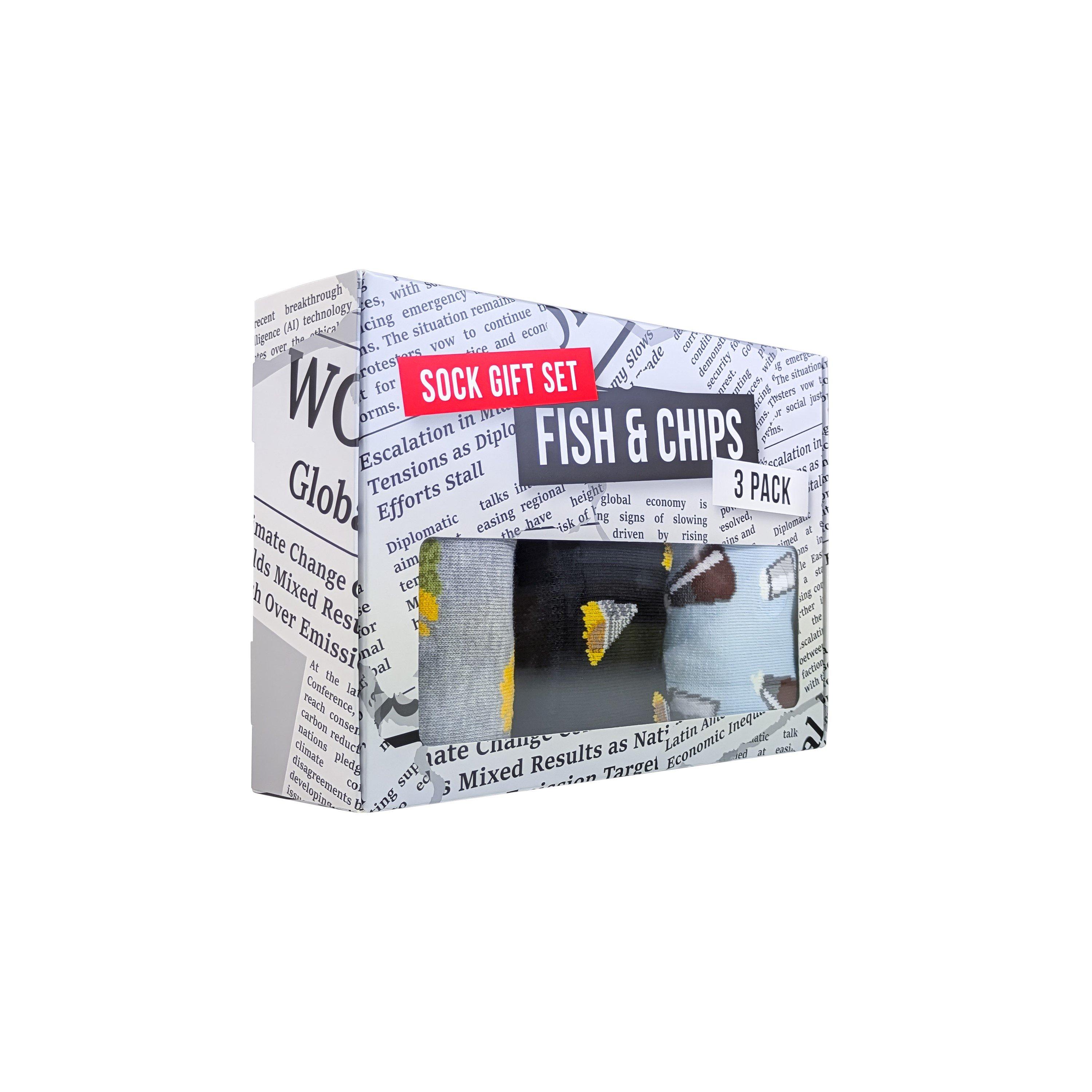 White - Orrsum Sock Company - Mens Fish & Chips 3-Pack Socks Gift Box - 1