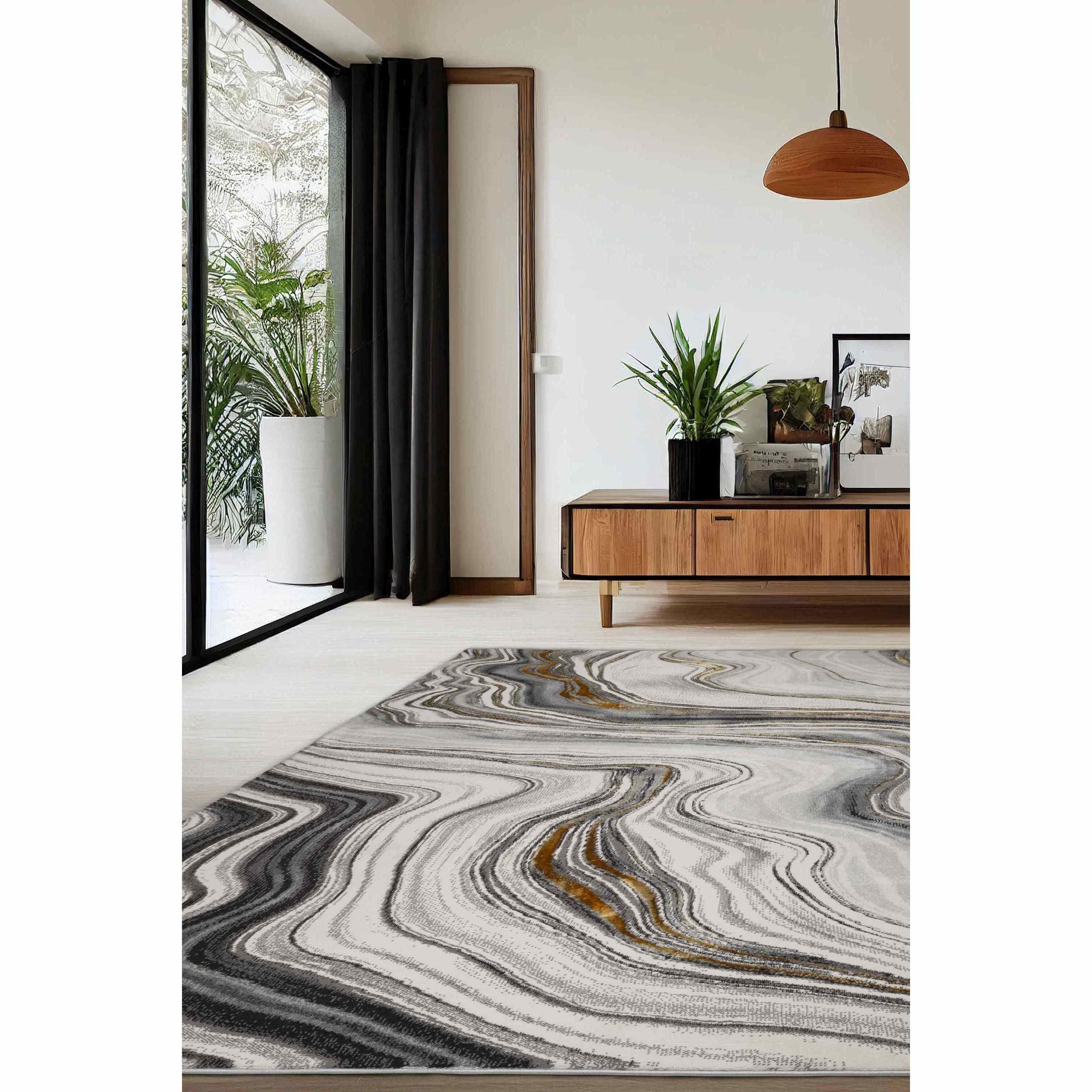 Black/Gold - Homemaker - Dusk Black Gold Watercolour Rug - 1