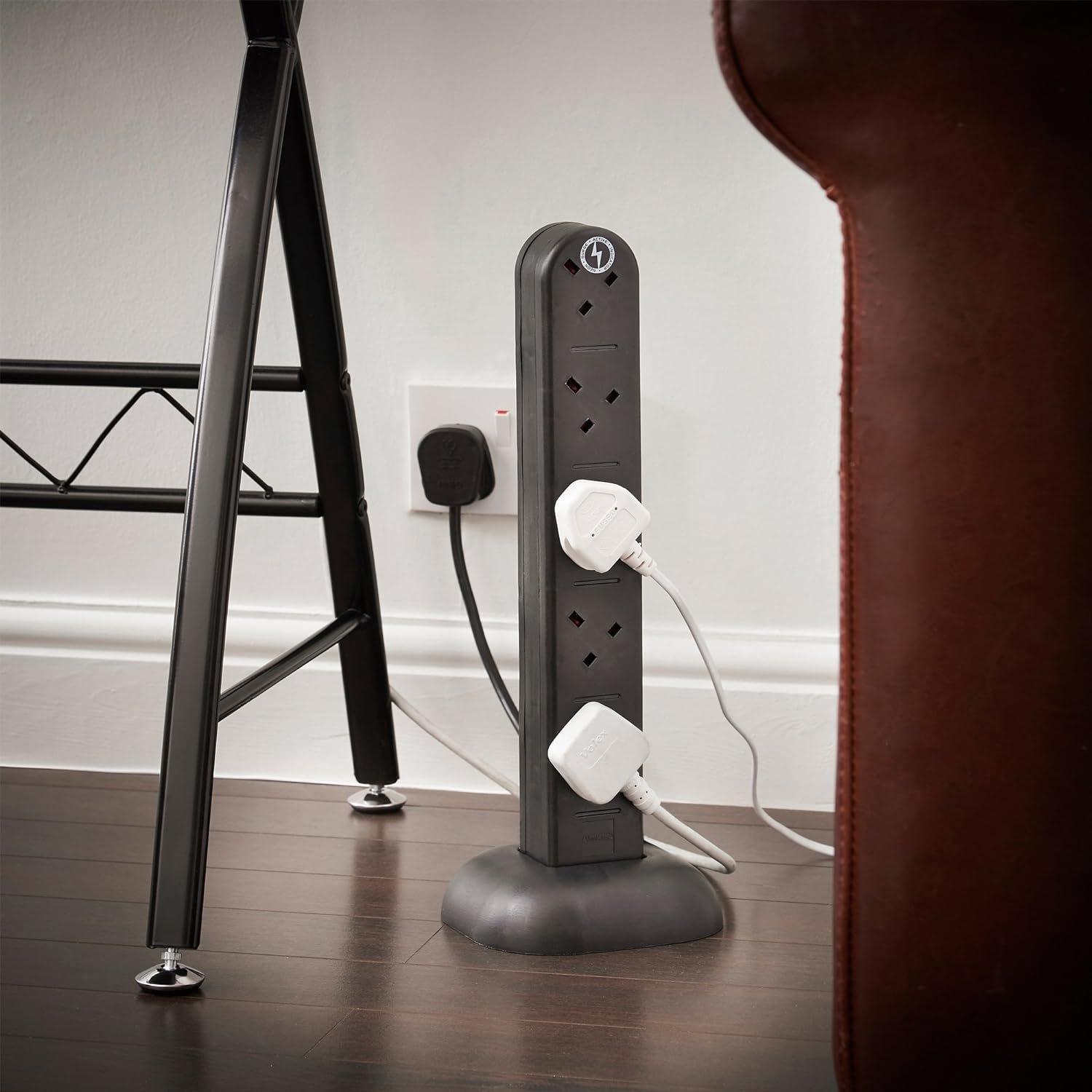 Black - VonHaus - Tower Extension Lead with USB Power Surge - 2