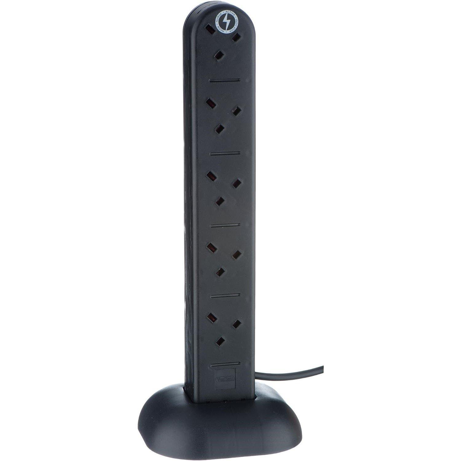 Black - VonHaus - Tower Extension Lead with USB Power Surge - 3