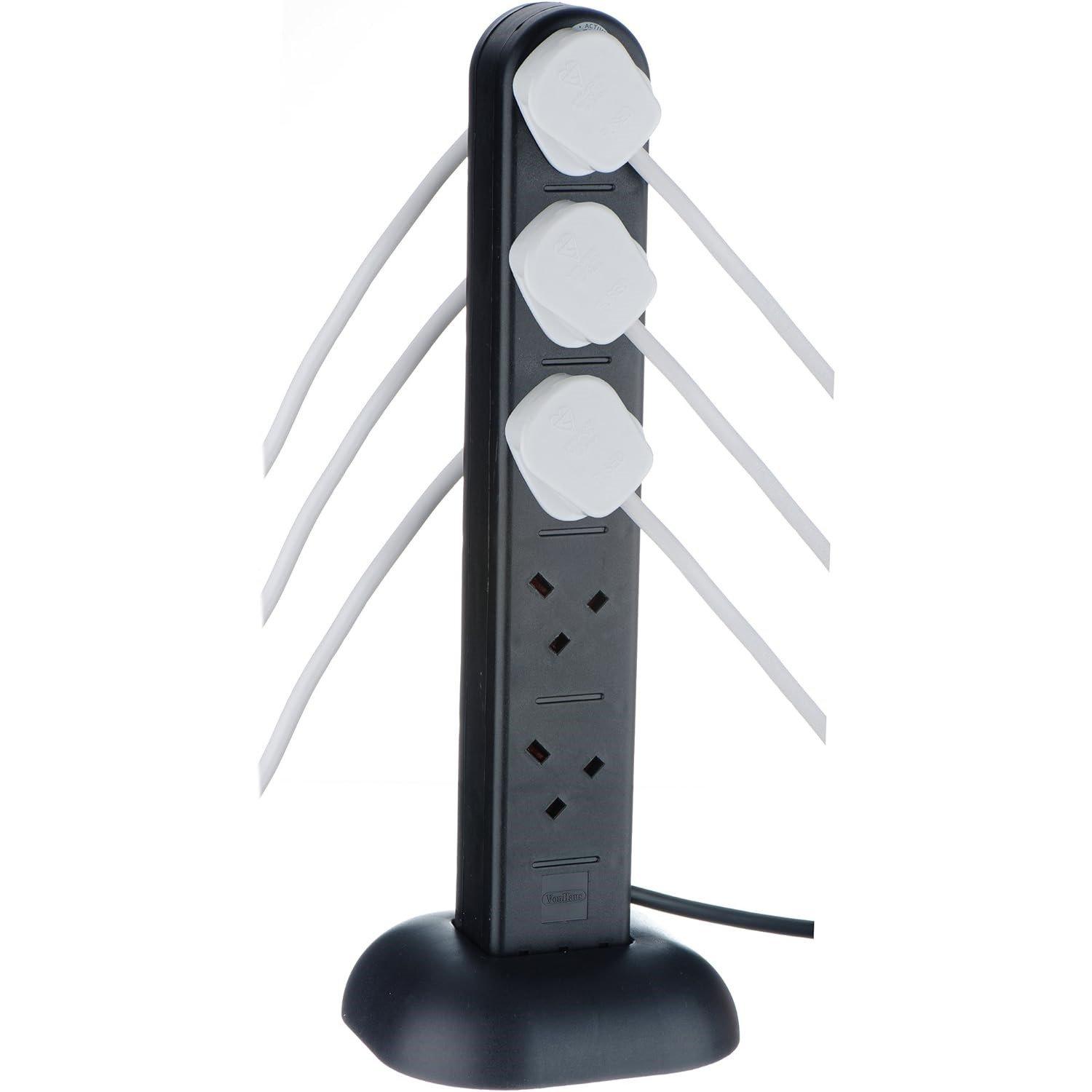 Black - VonHaus - Tower Extension Lead with USB Power Surge - 5