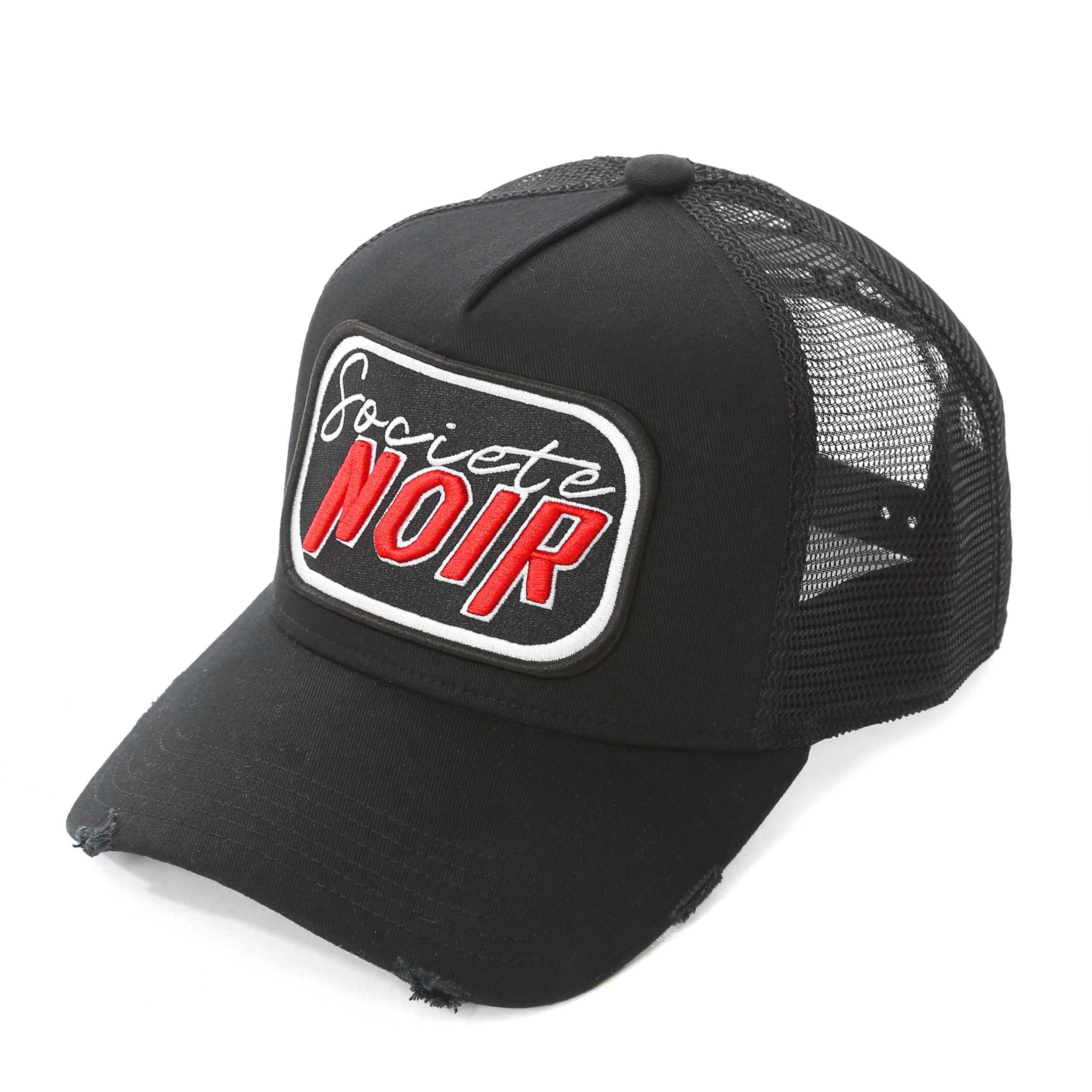 Red/Black - Societe Noir - Men's Script Mesh Trucker Cap - 1
