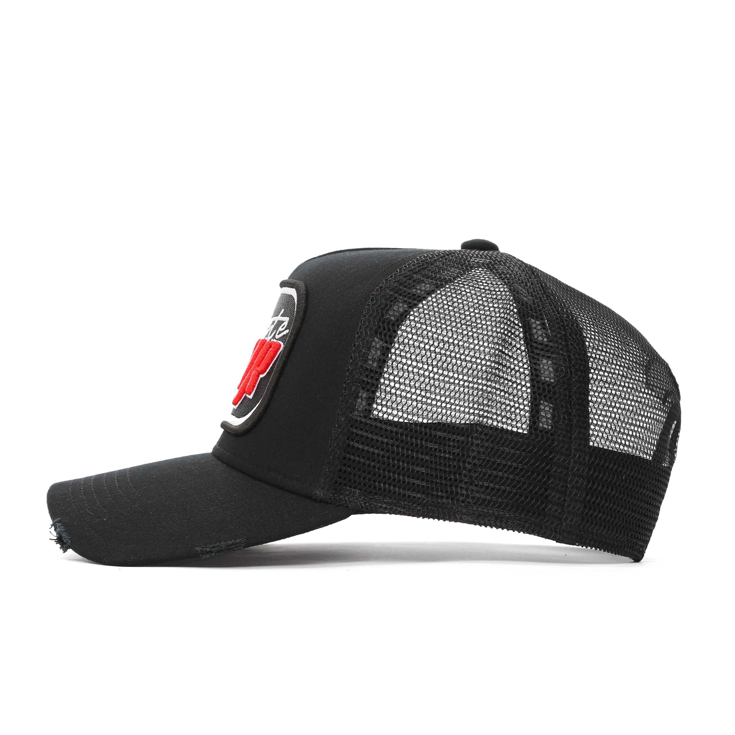Red/Black - Societe Noir - Men's Script Mesh Trucker Cap - 3