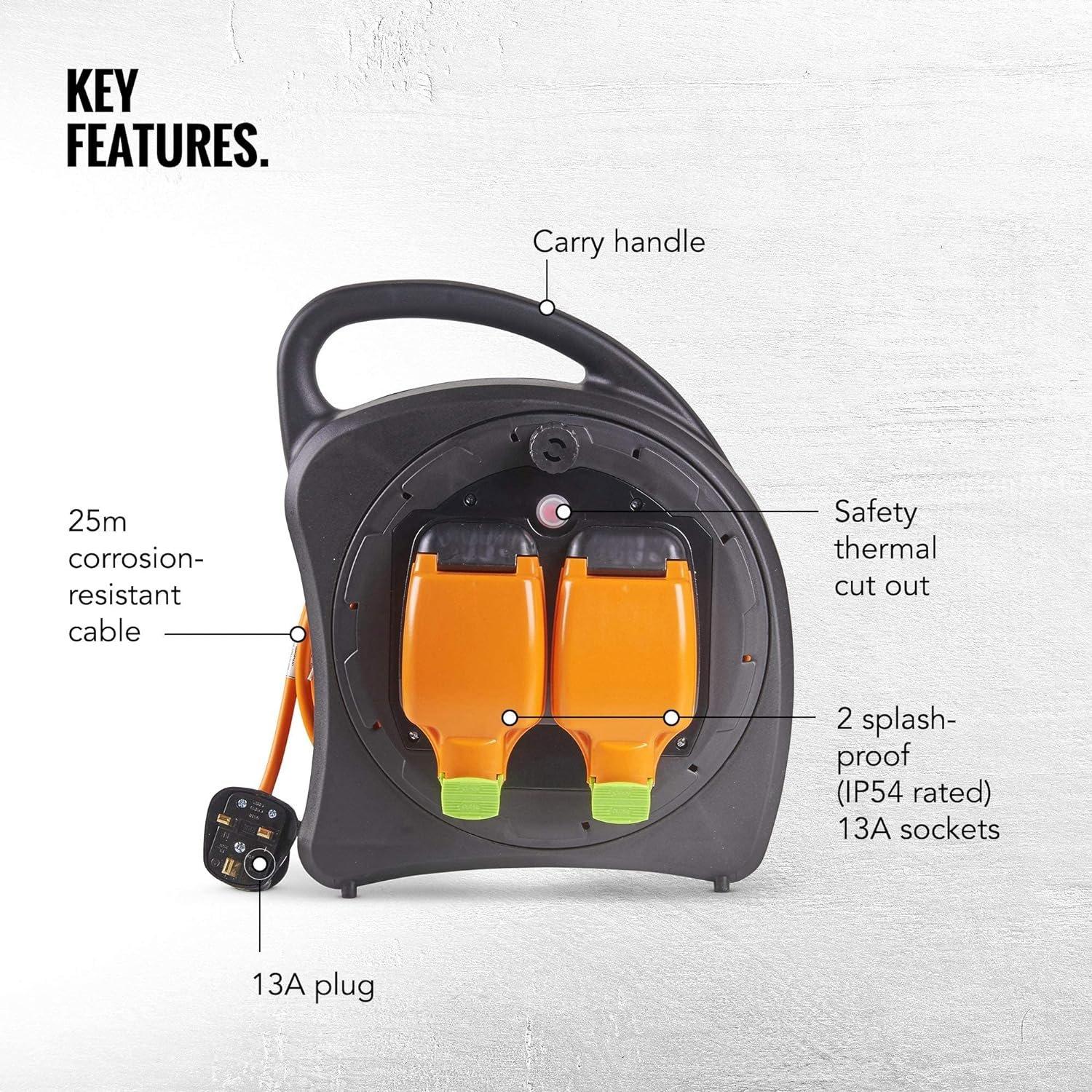 Orange - VonHaus - VonHaus 25M Double Socket Weatherproof Extension - 3