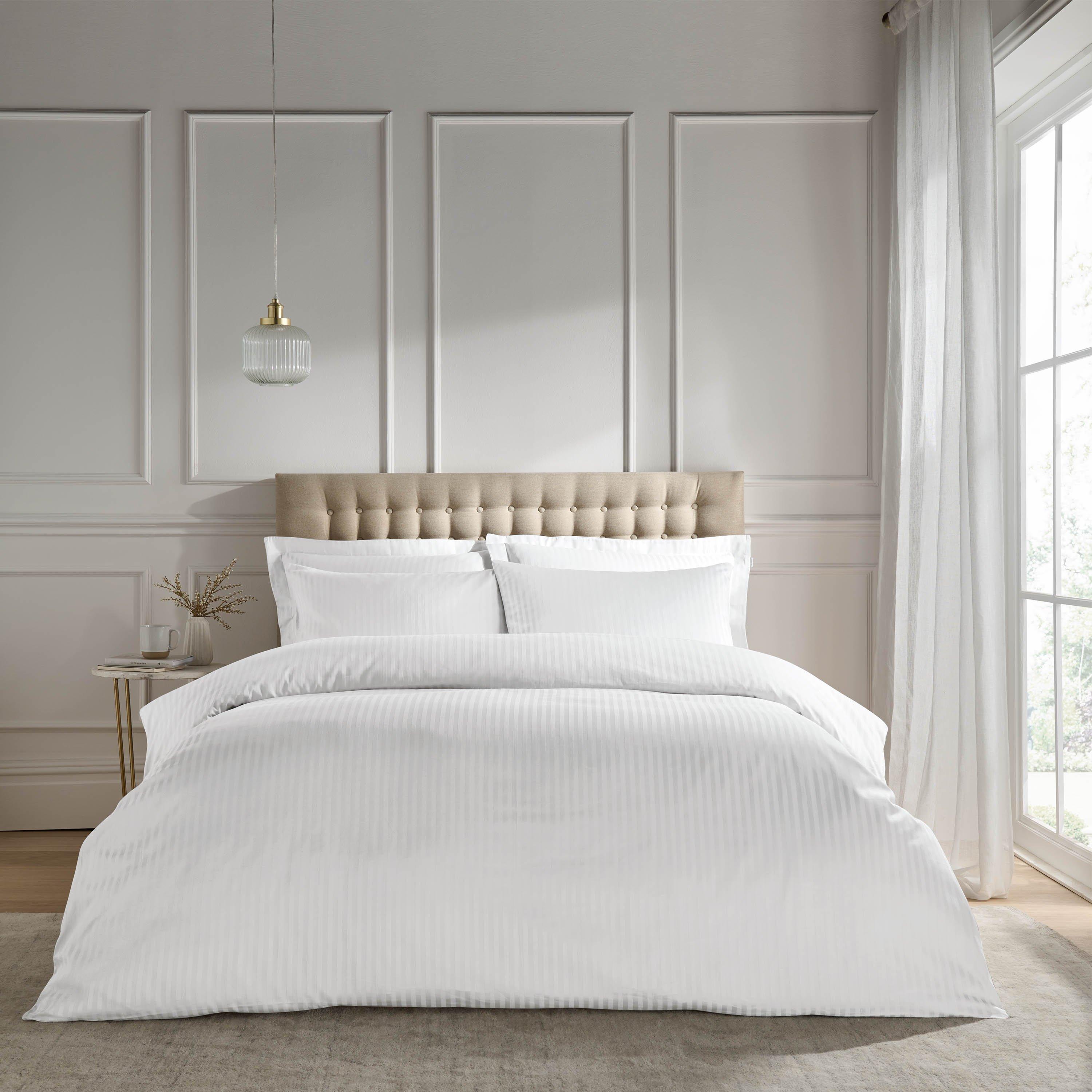 White - Catherine Lansfield - 300 Thread Count Satin Stripe Duvet Cover Set - 1