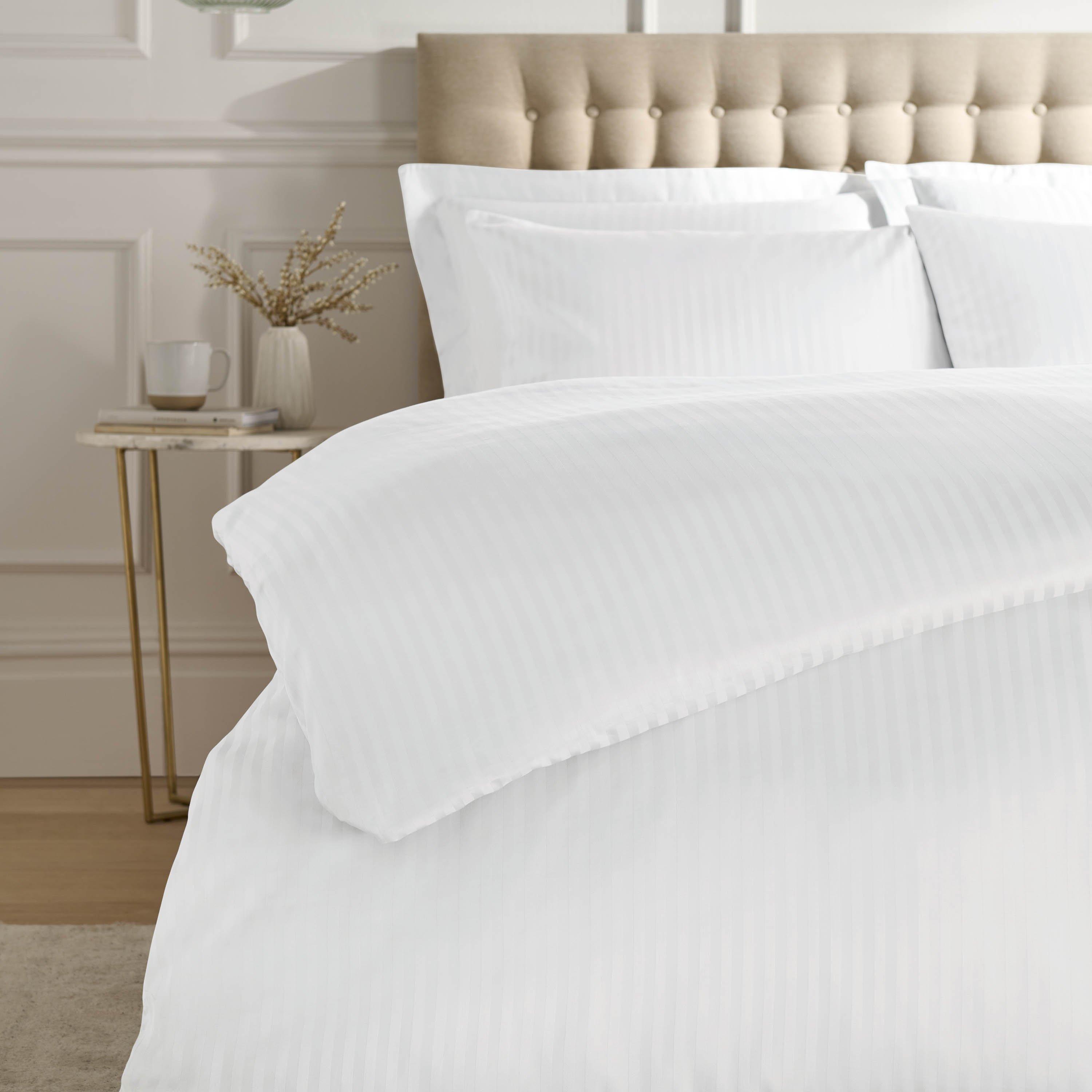 White - Catherine Lansfield - 300 Thread Count Satin Stripe Duvet Cover Set - 2