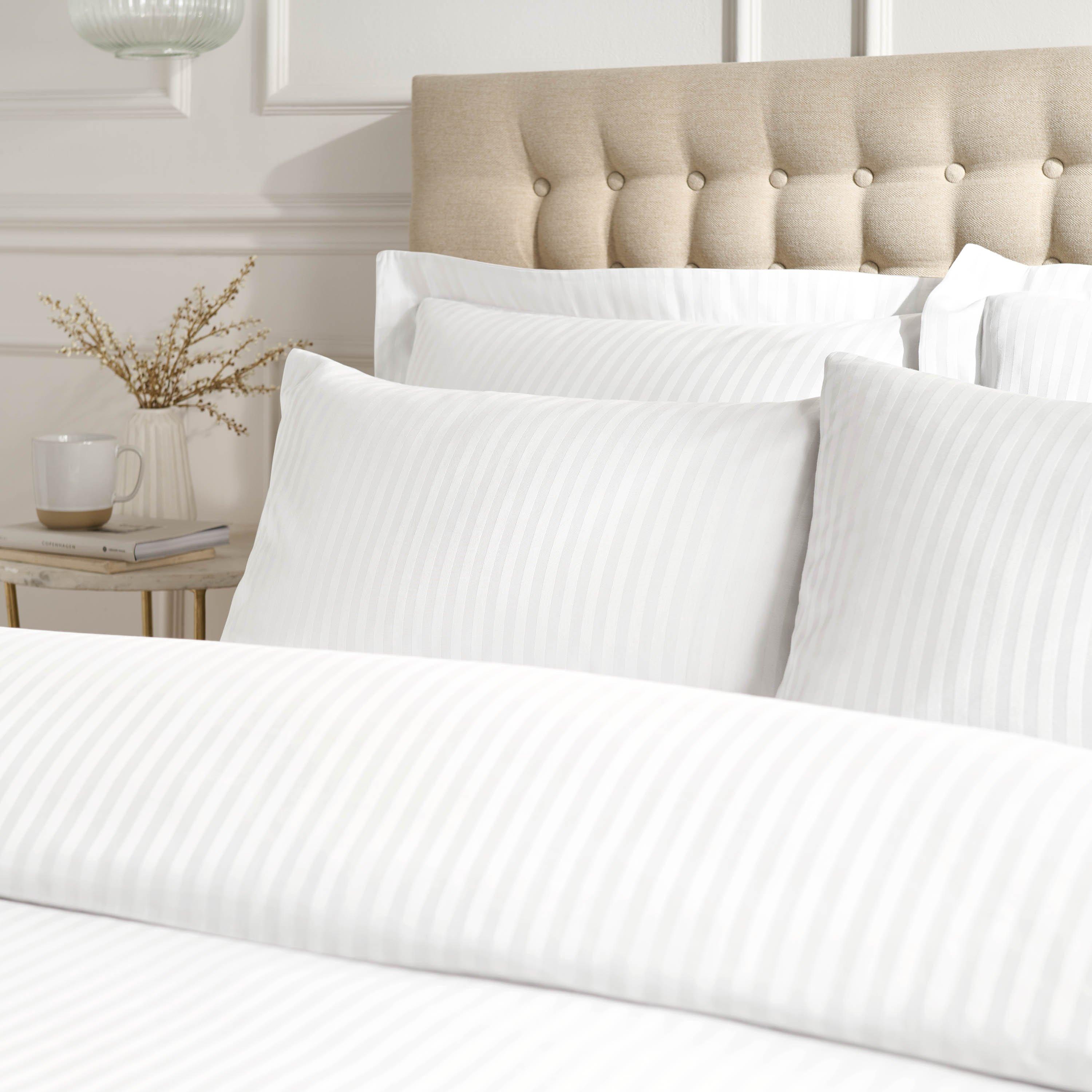 White - Catherine Lansfield - 300 Thread Count Satin Stripe Duvet Cover Set - 3