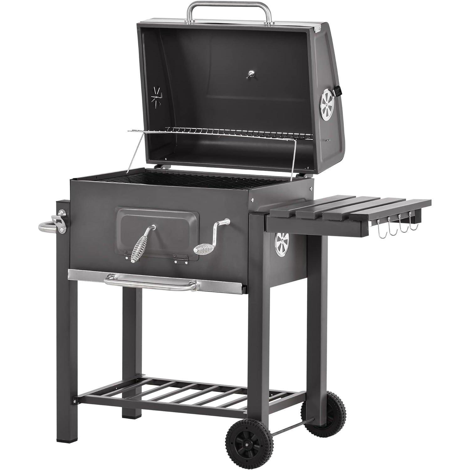 Black - Outsunny - Outsunny Adjustable Charcoal BBQ With Trolly - 1