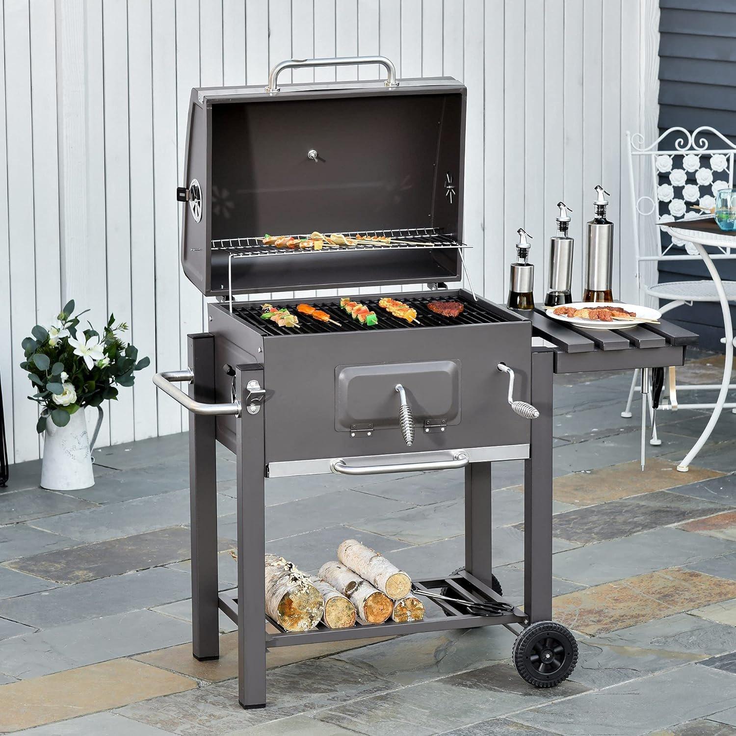 Black - Outsunny - Outsunny Adjustable Charcoal BBQ With Trolly - 2