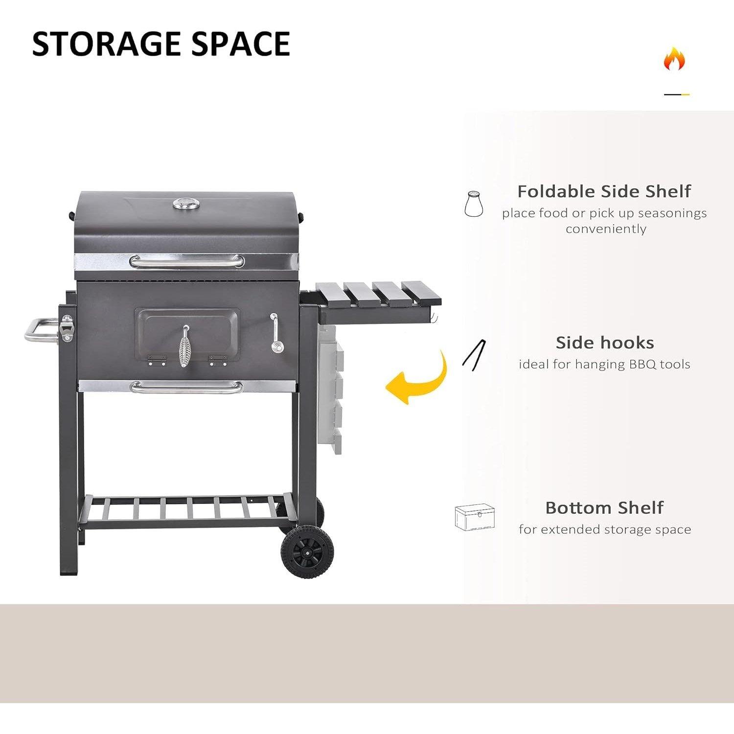 Black - Outsunny - Outsunny Adjustable Charcoal BBQ With Trolly - 3