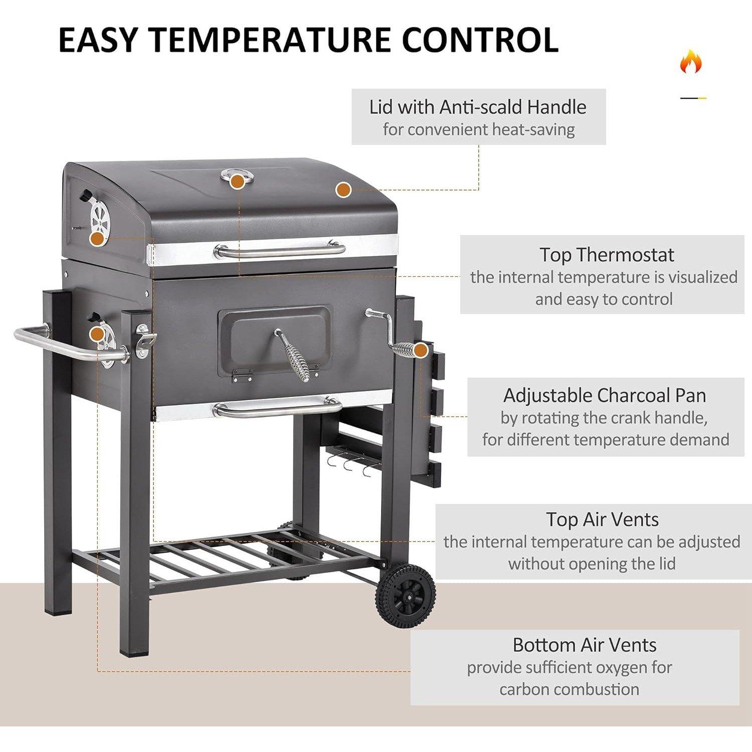 Black - Outsunny - Outsunny Adjustable Charcoal BBQ With Trolly - 6