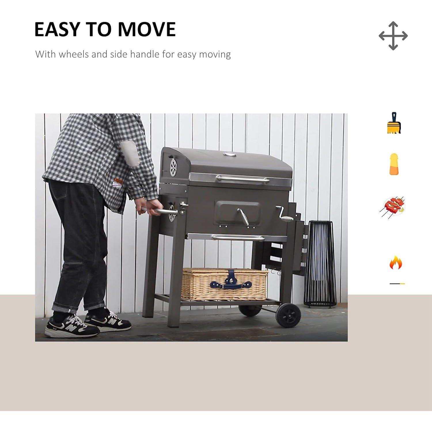 Black - Outsunny - Outsunny Adjustable Charcoal BBQ With Trolly - 7