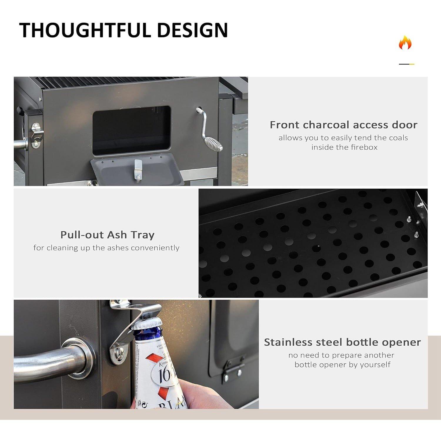 Black - Outsunny - Outsunny Adjustable Charcoal BBQ With Trolly - 8