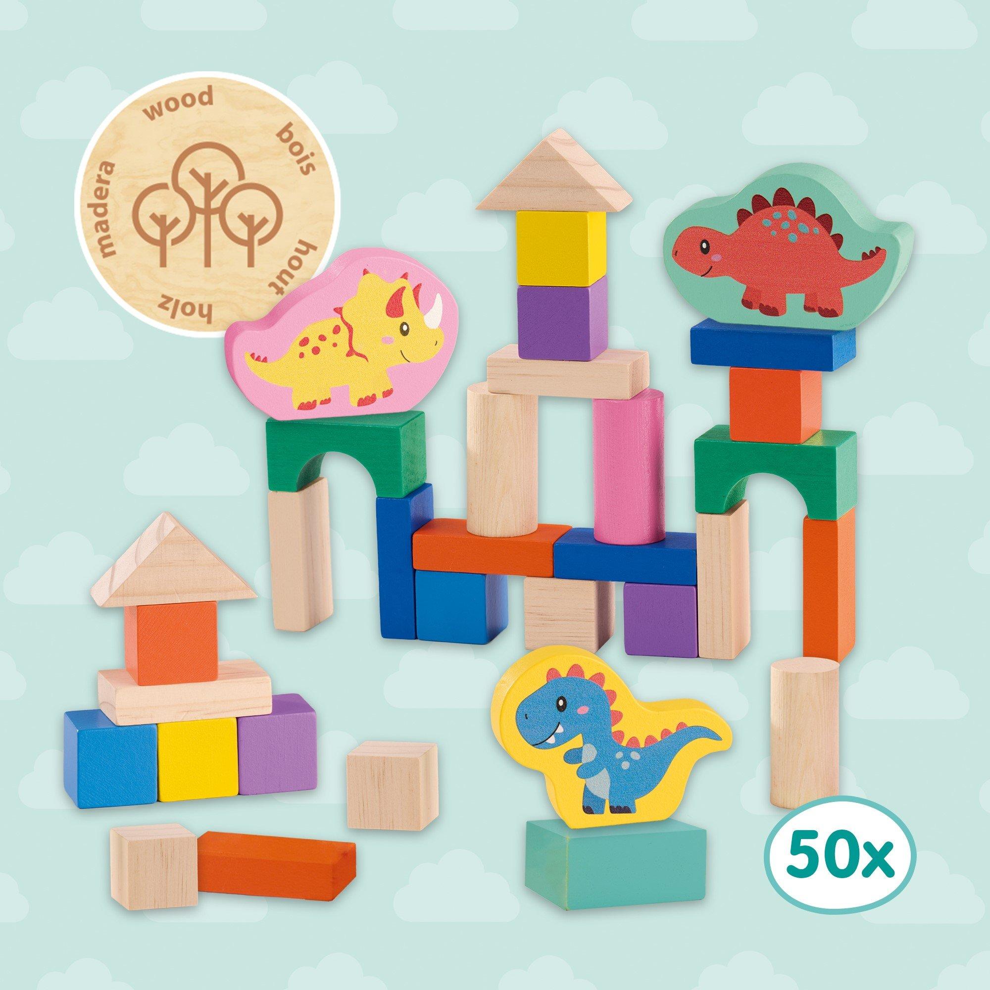 Ses Creative  Kids Wooden Building Blocks Dinos - 50Pcs Bucket - 