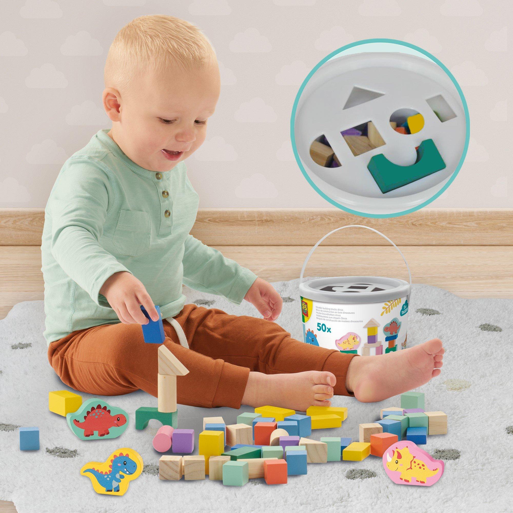 Multi - SES Creative - Wooden building blocks dinos - 50pcs bucket - 3