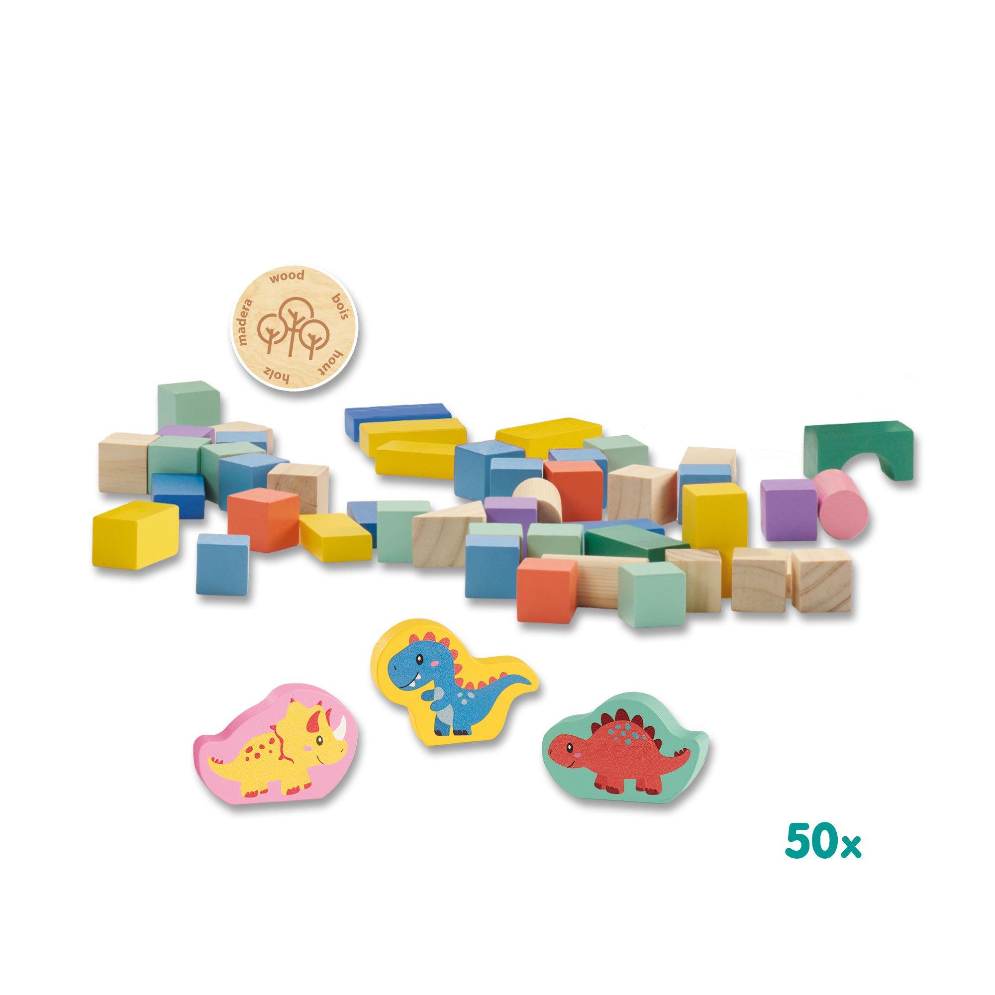 Multi - SES Creative - Wooden building blocks dinos - 50pcs bucket - 4