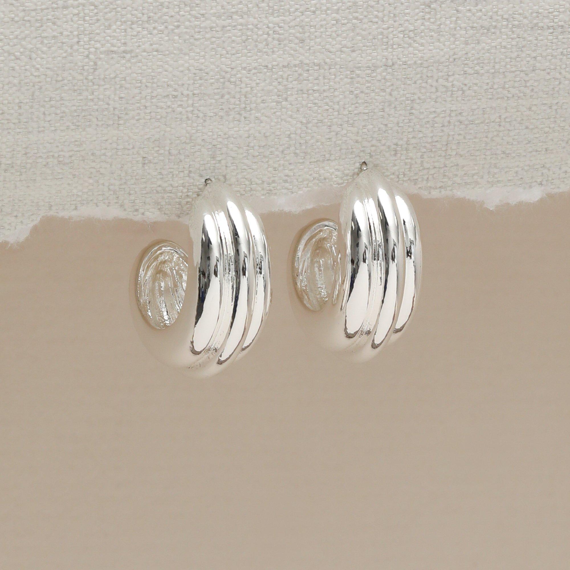 Mood Women's Plated Chubby Hoop Earrings Silver