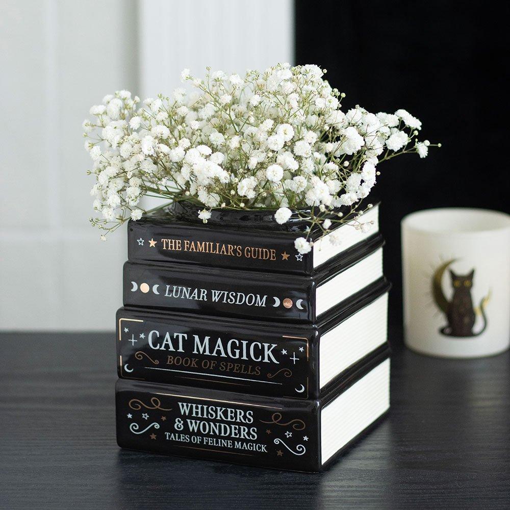 Black - Something Different - Black Cat Magick Book Stack Vase - 1