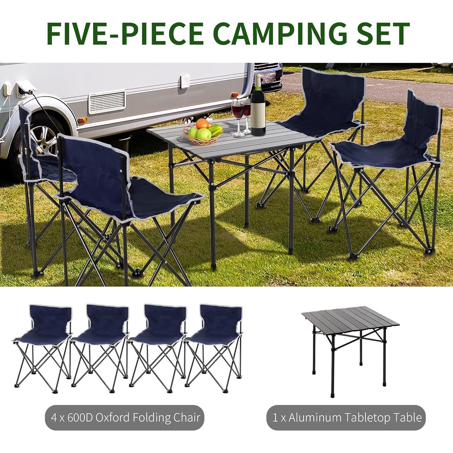 Blue - Outsunny - Outsunny Oxford Cloth 4 Seat Camping Table & Chair - 7