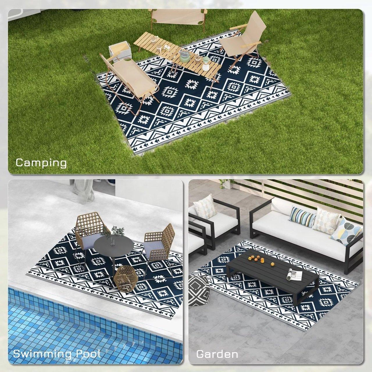 Blue - Outsunny - Plastic Straw Reversible RV Outdoor Rug 1.8 * 2.7m - 7