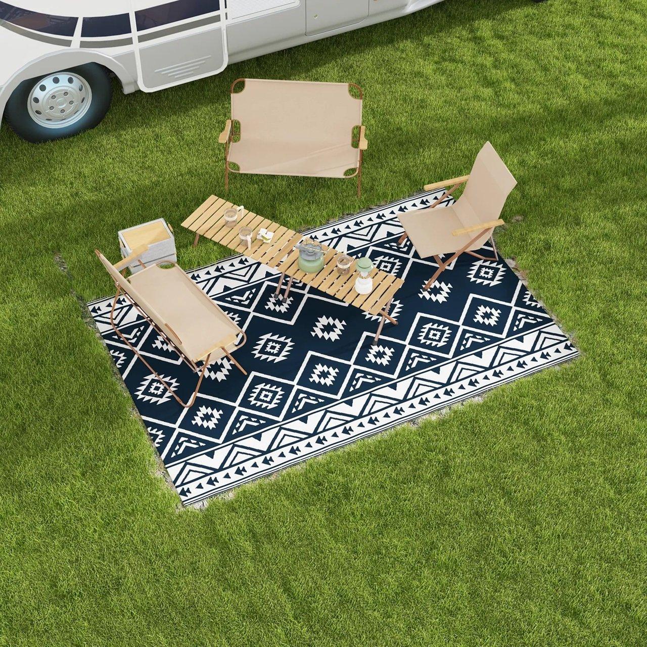 Blue - Outsunny - Plastic Straw Reversible RV Outdoor Rug 1.8 * 2.7m - 10