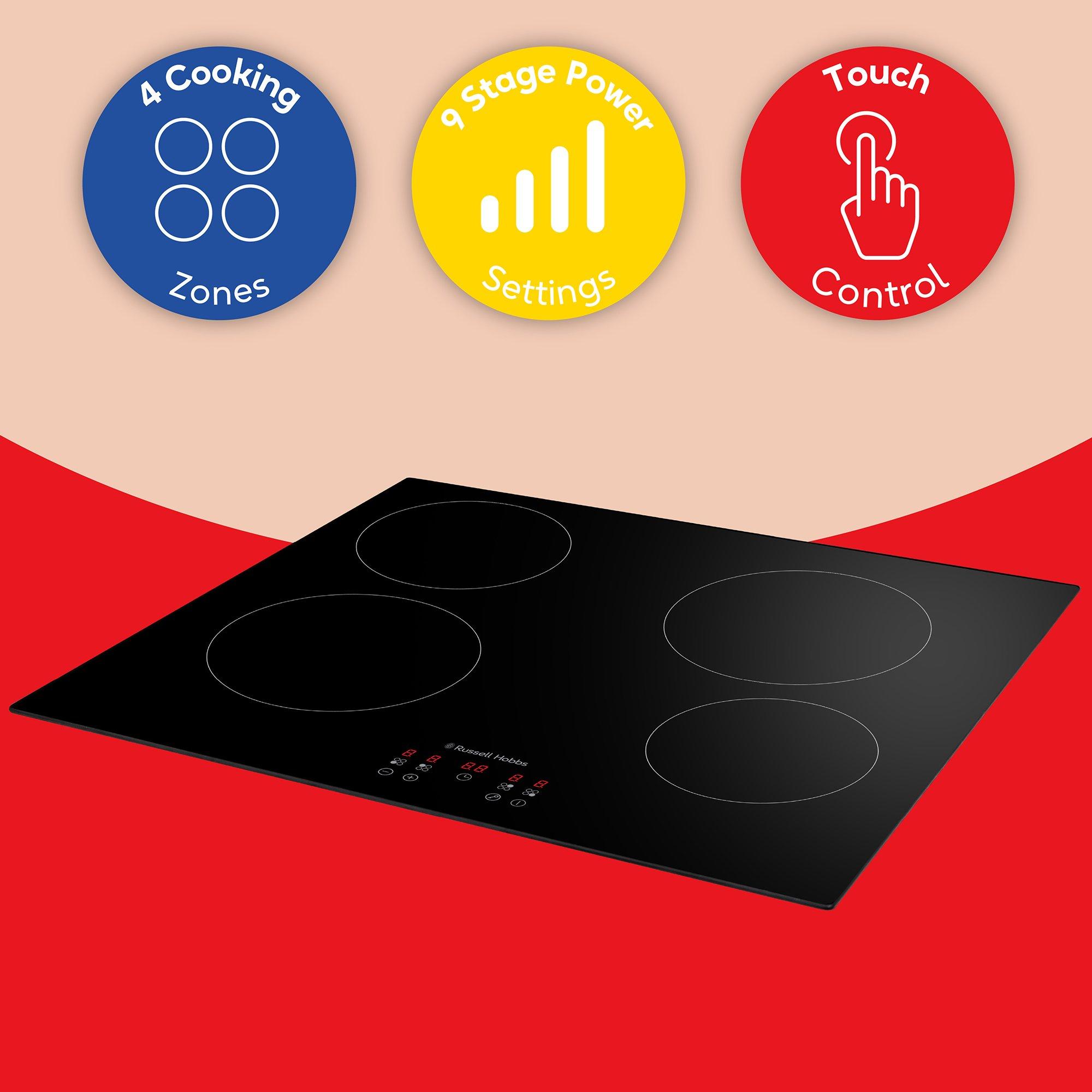 Black - Russell Hobbs - RH60EH413B 59cm 4 Zone Electric Hob in Black - 8