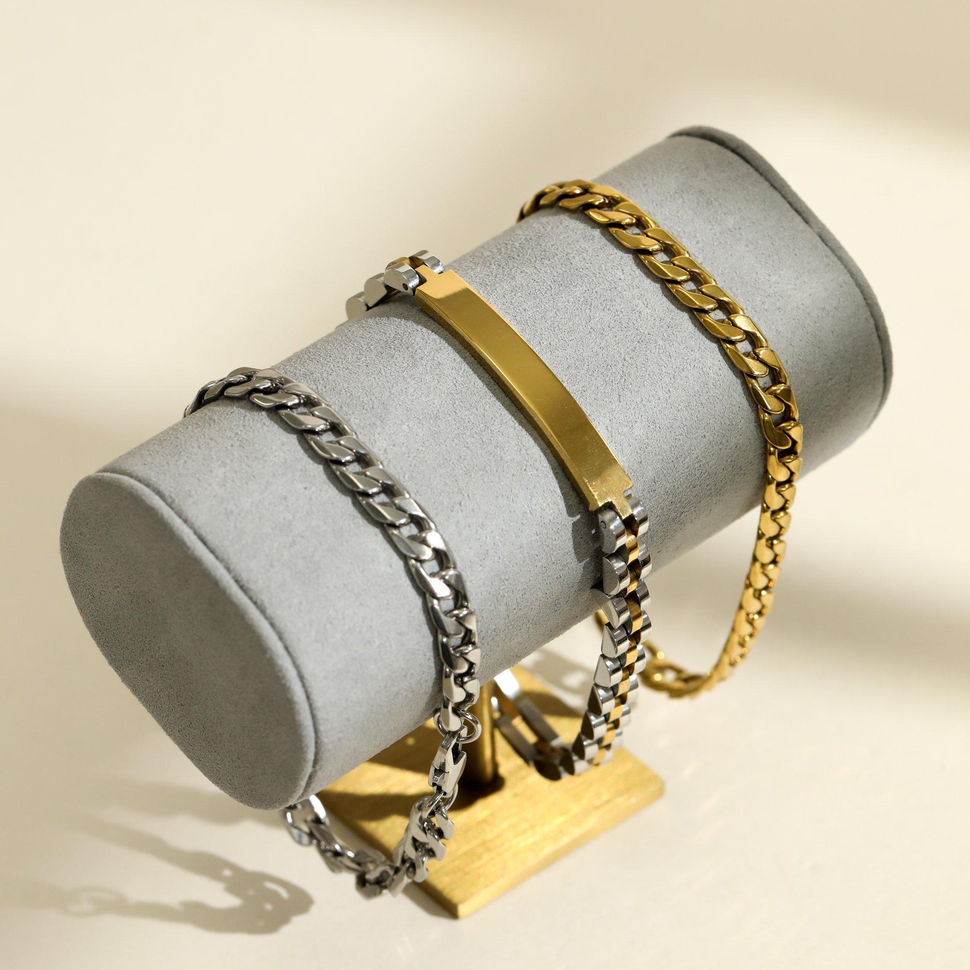 Gold - Inicio - Mens Waterproof Curb Chain Bracelet - Gift Pouch - 3