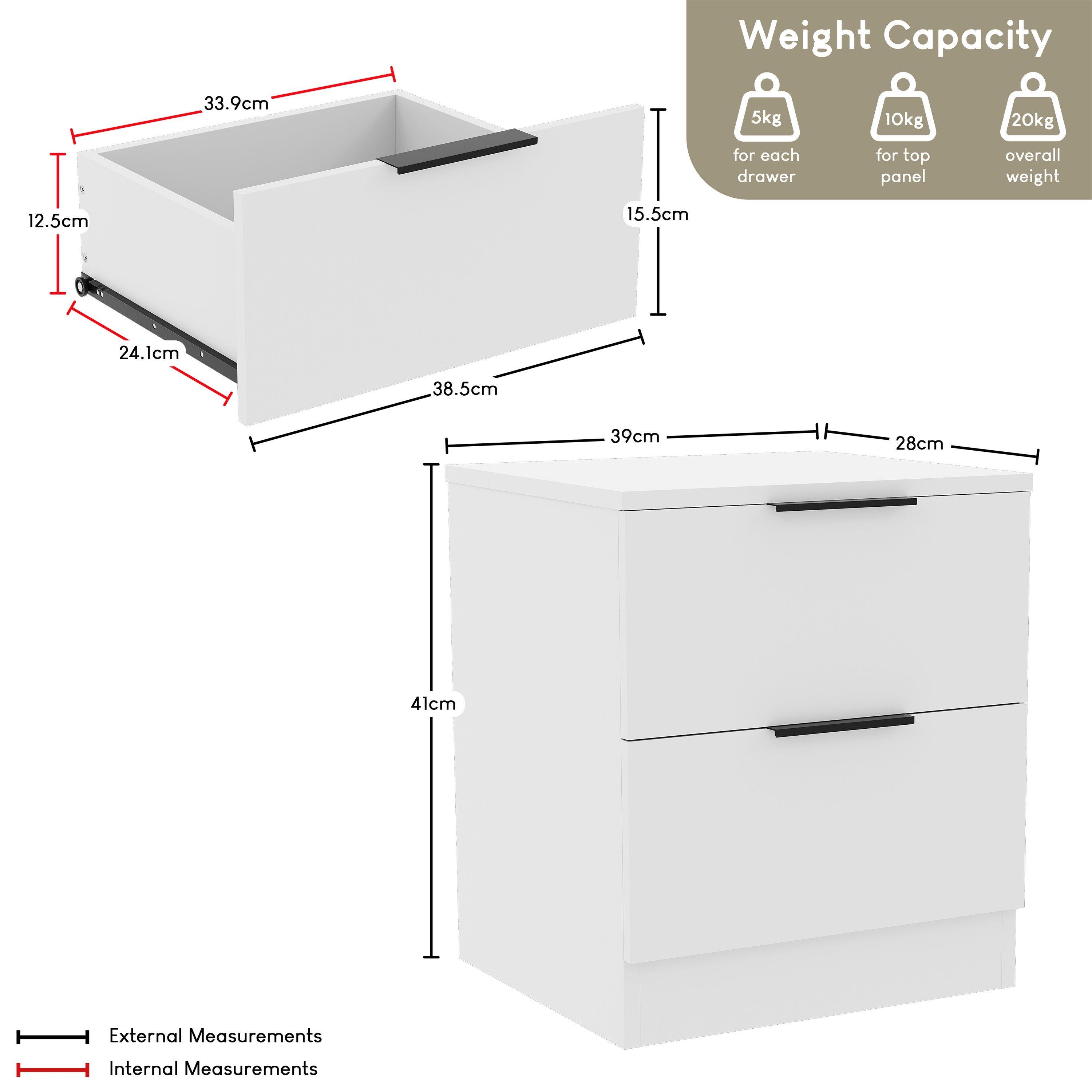 White - Lassic - Trega 2 Drawer Bedside Chest - 2
