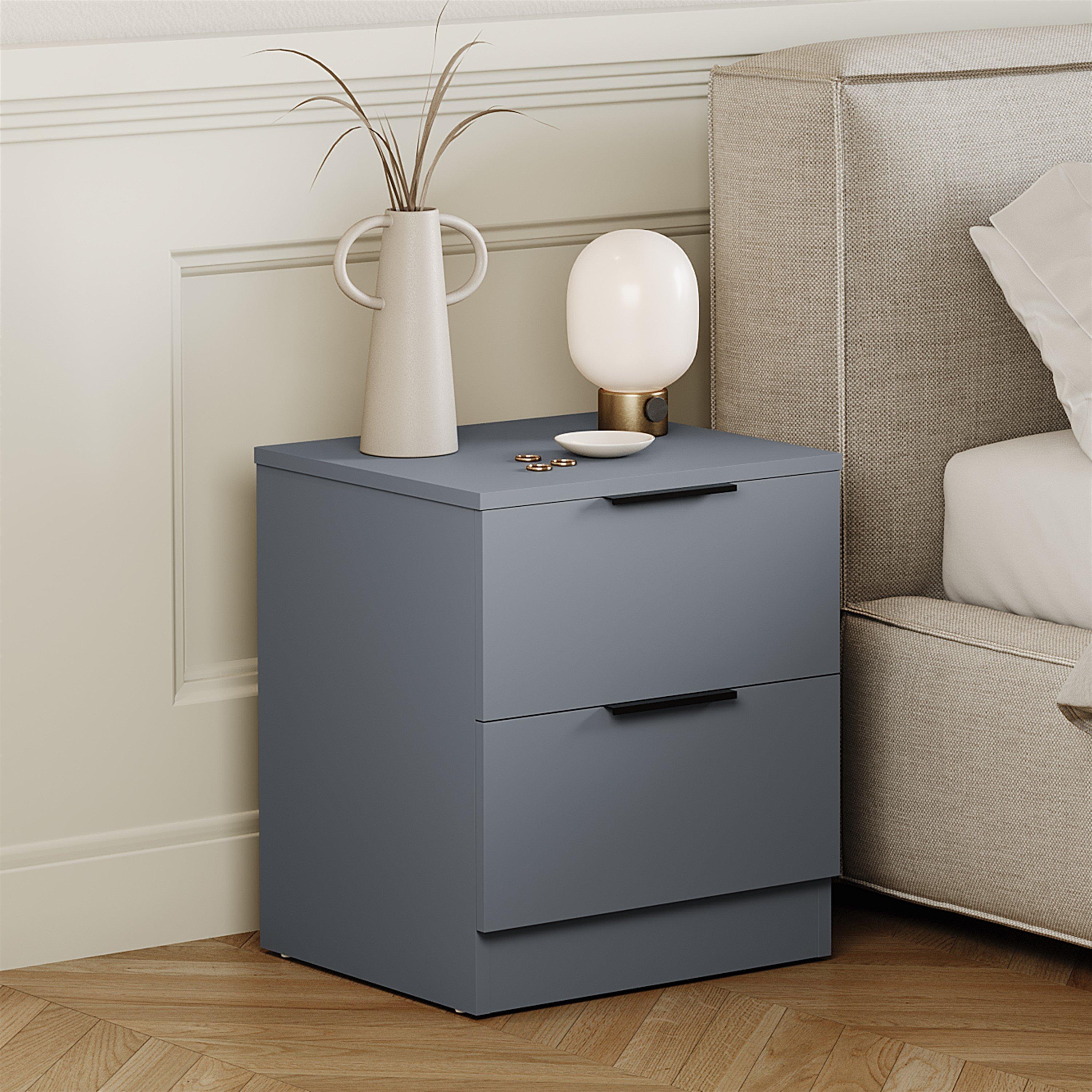 Lassic  Trega 2 Drawer Bedside Chest - Grey - 2 Drawer