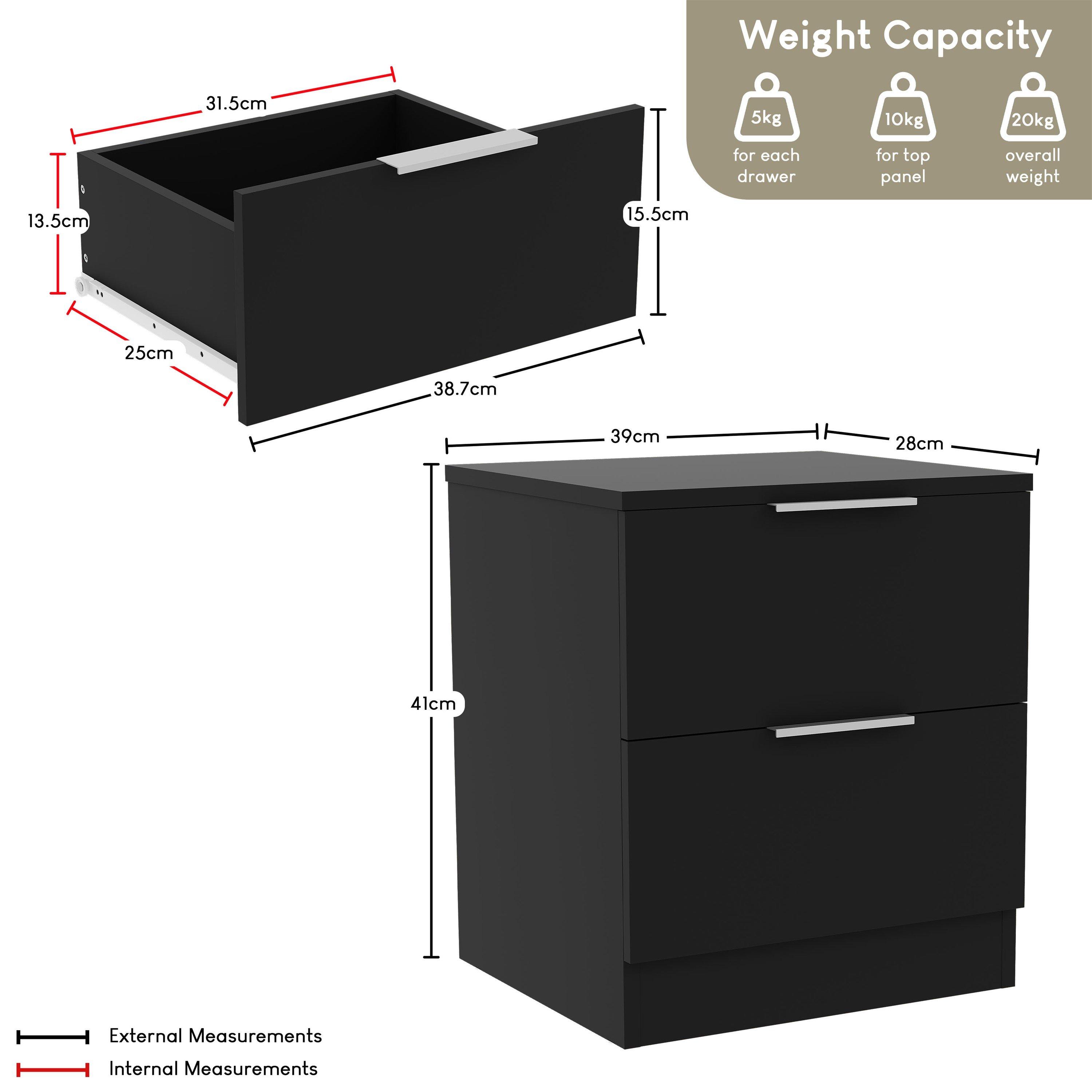 Black - Lassic - Trega 2 Drawer Bedside Chest - 2