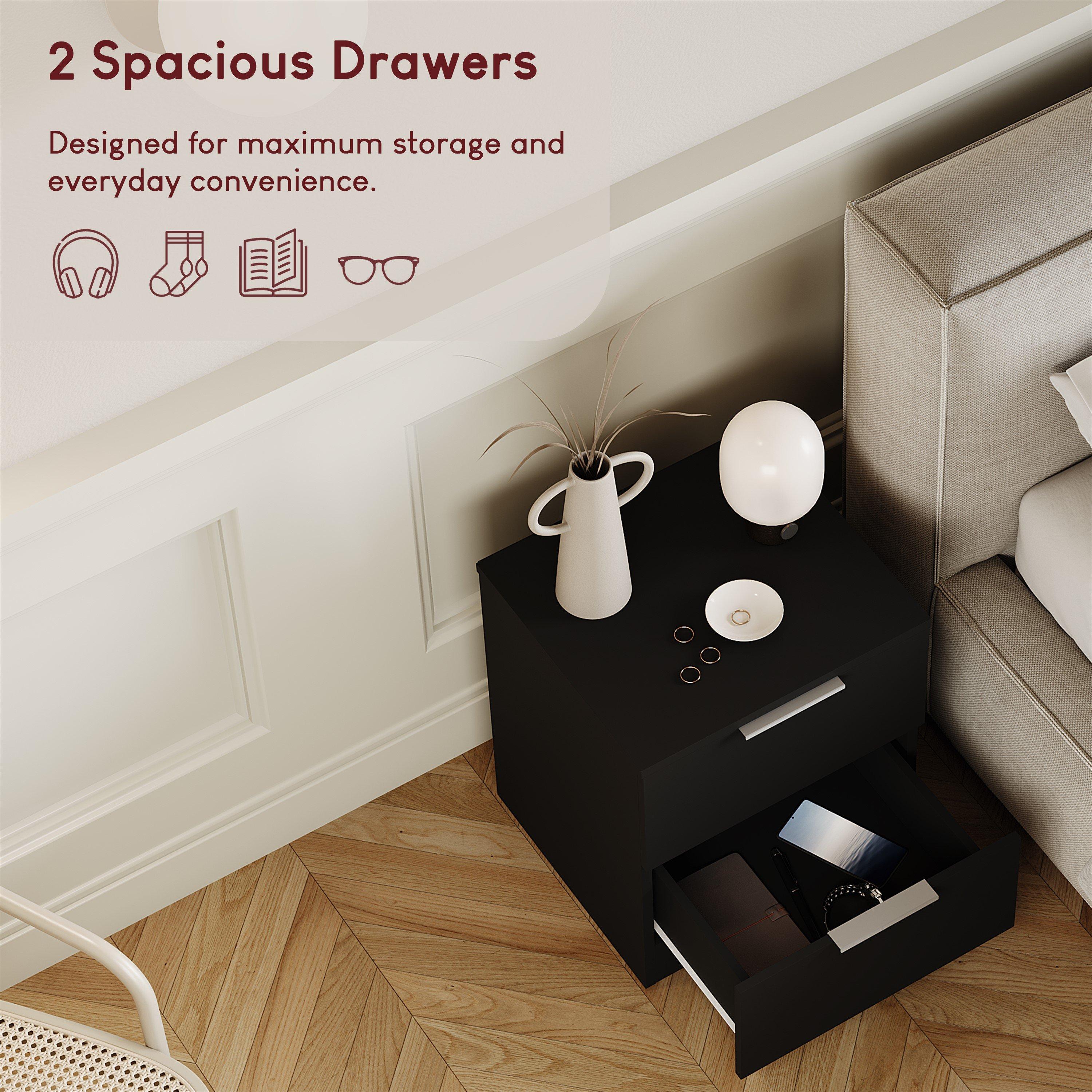 Black - Lassic - Trega 2 Drawer Bedside Chest - 4