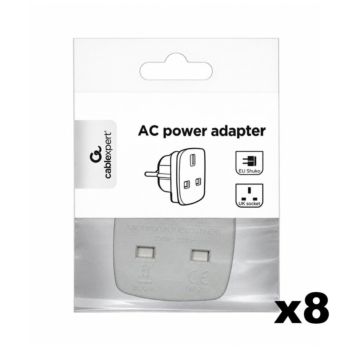 White - Cablexpert - UK 3-Pin to EU Plug 7.5A Power Adapter - Pack of 8 - 1