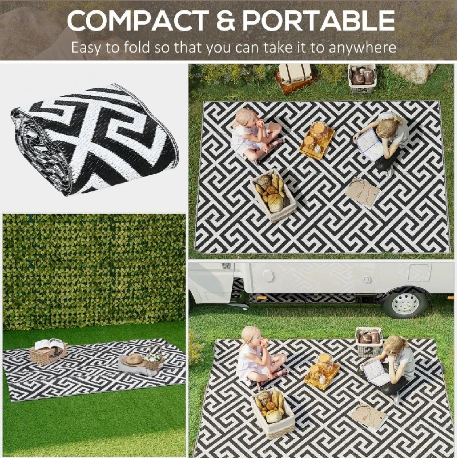 Black - Outsunny - Mat Plastic Straw Reversable Outdoor Rug - 3