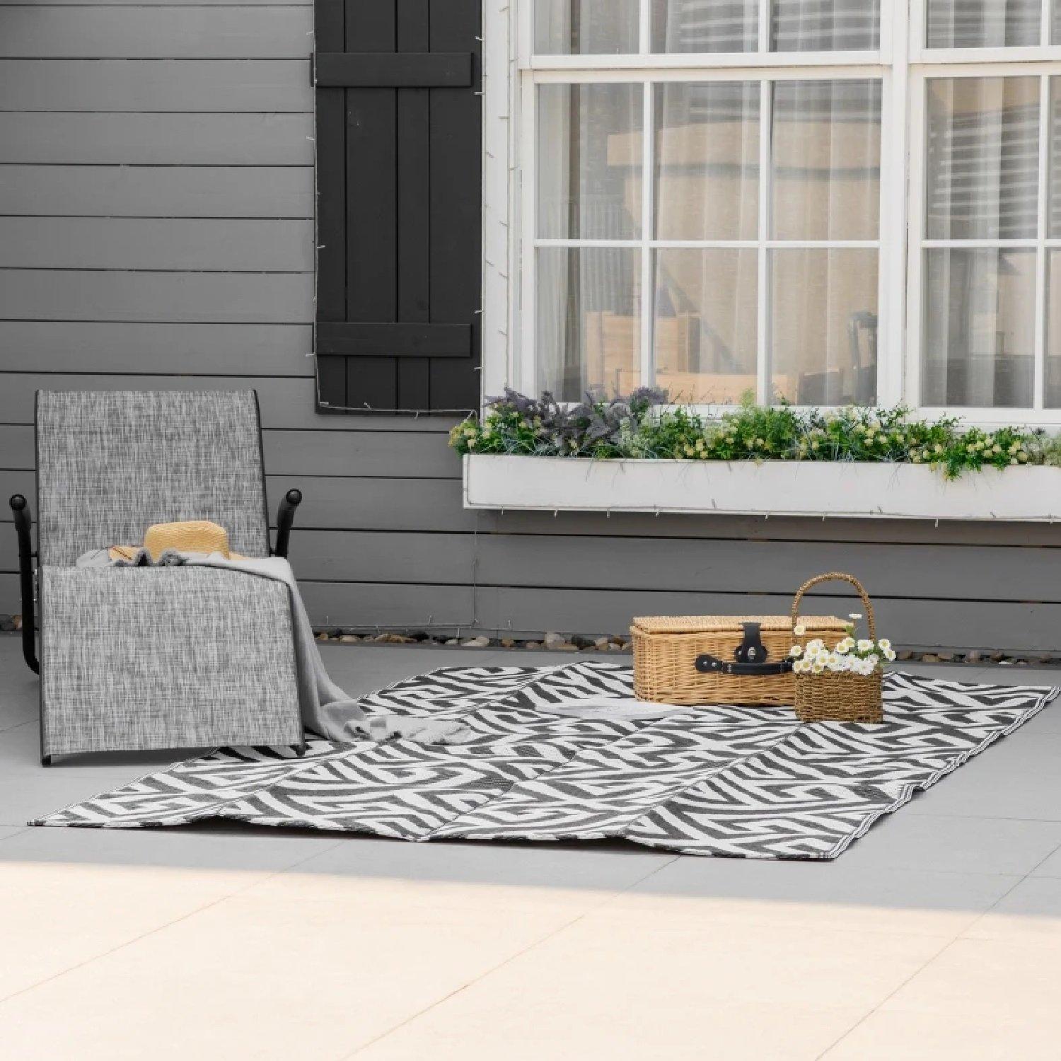Black - Outsunny - Mat Plastic Straw Reversable Outdoor Rug - 7