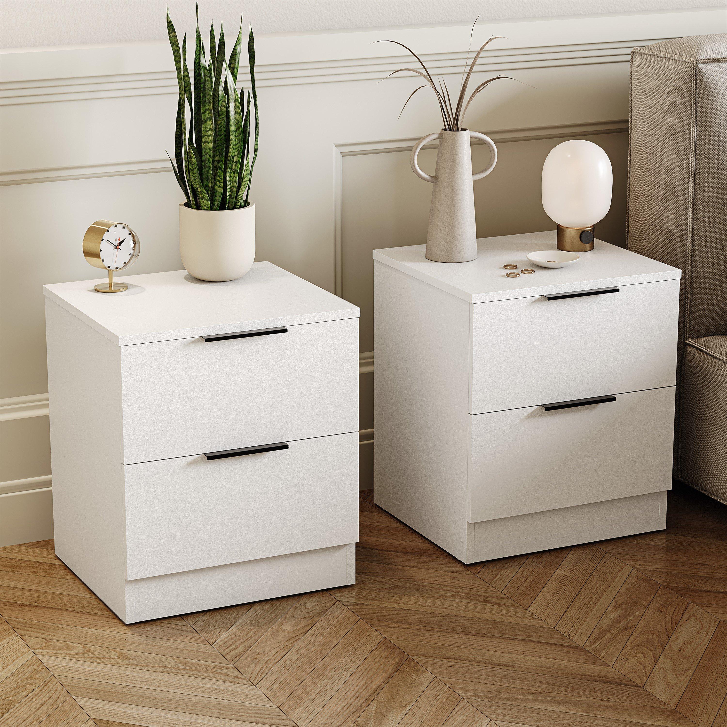 Lassic Trega 2 Drawer Bedside Chest Set Of 2 - White - 2 Drawer