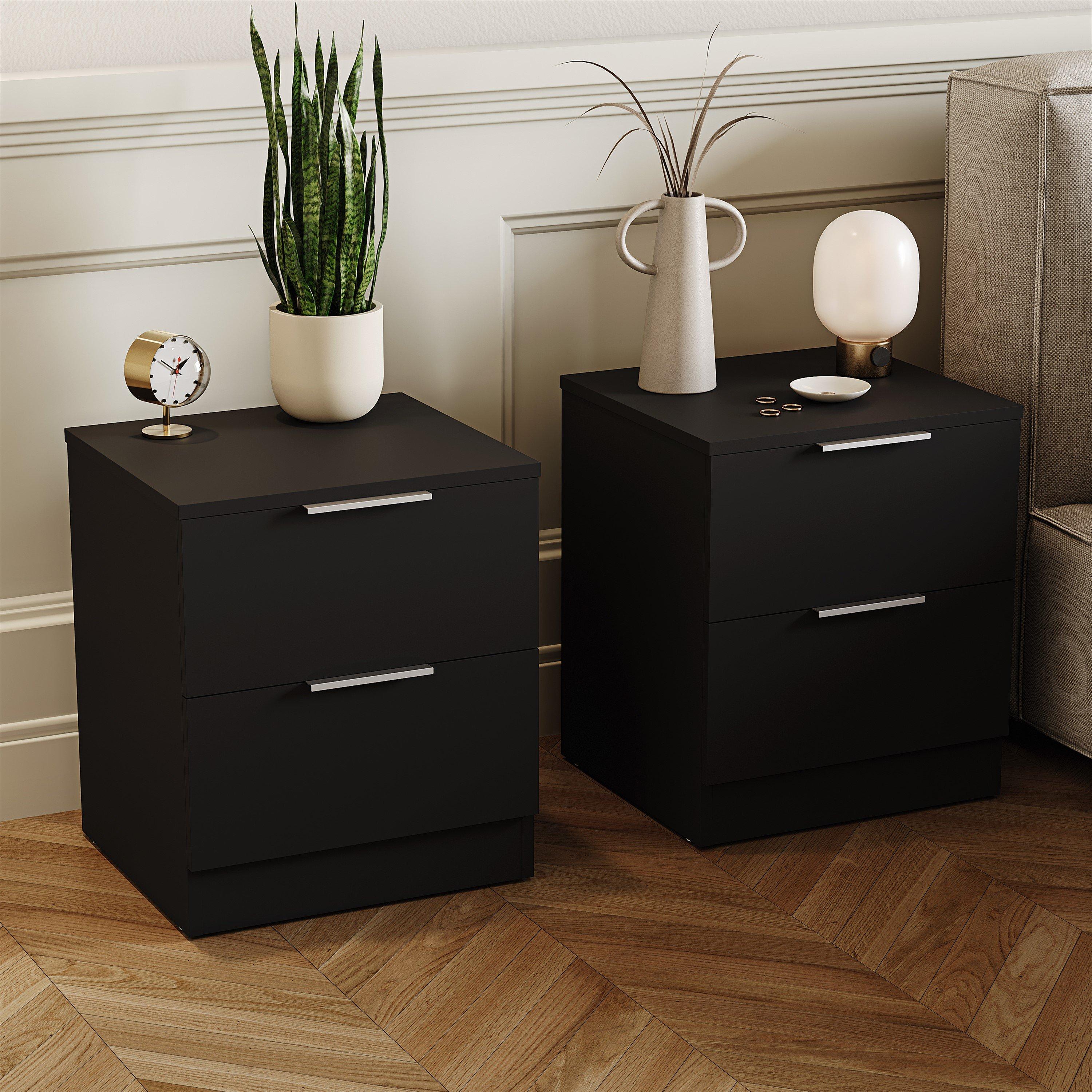 Lassic  Trega 2 Drawer Bedside Chest Set Of 2 - Black - 2 Drawer