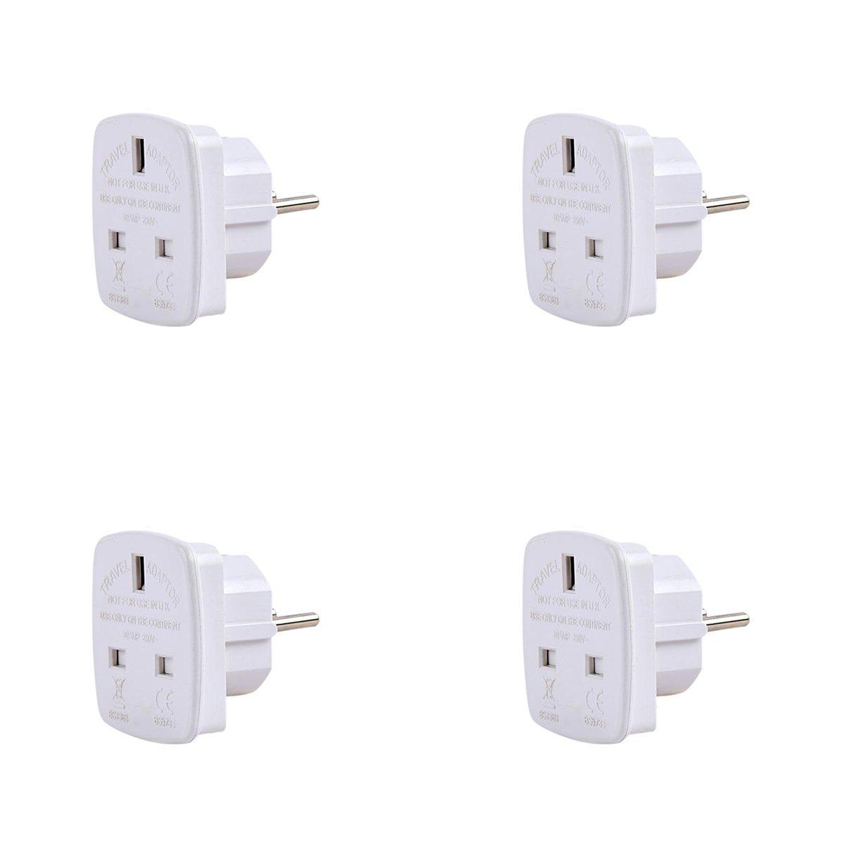 White - Cablexpert - UK 3-Pin to EU Plug 7.5A Power Adapter - Pack of 4 - 3