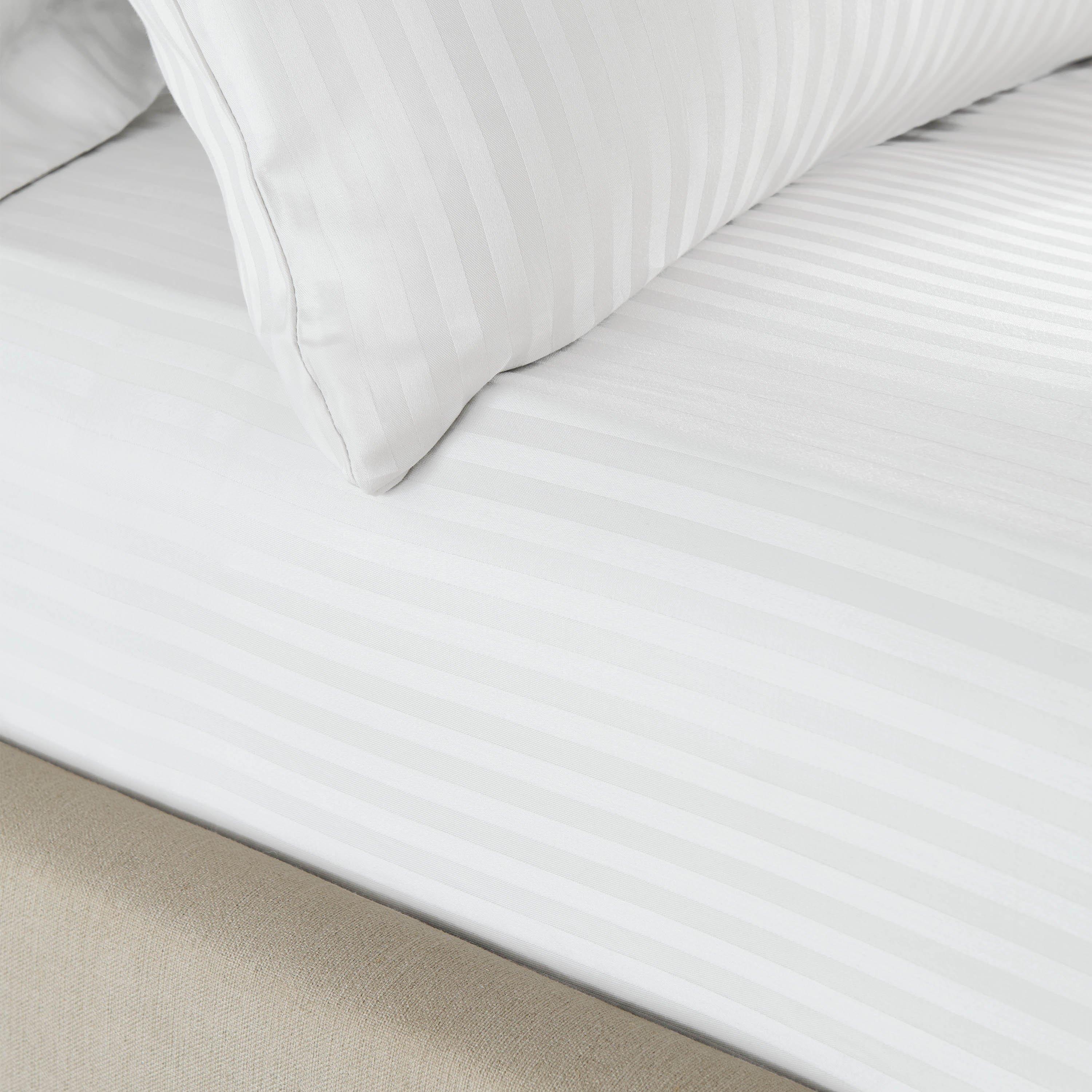White - Catherine Lansfield - 300 Thread Count Satin Stripe Fitted Sheet - 1