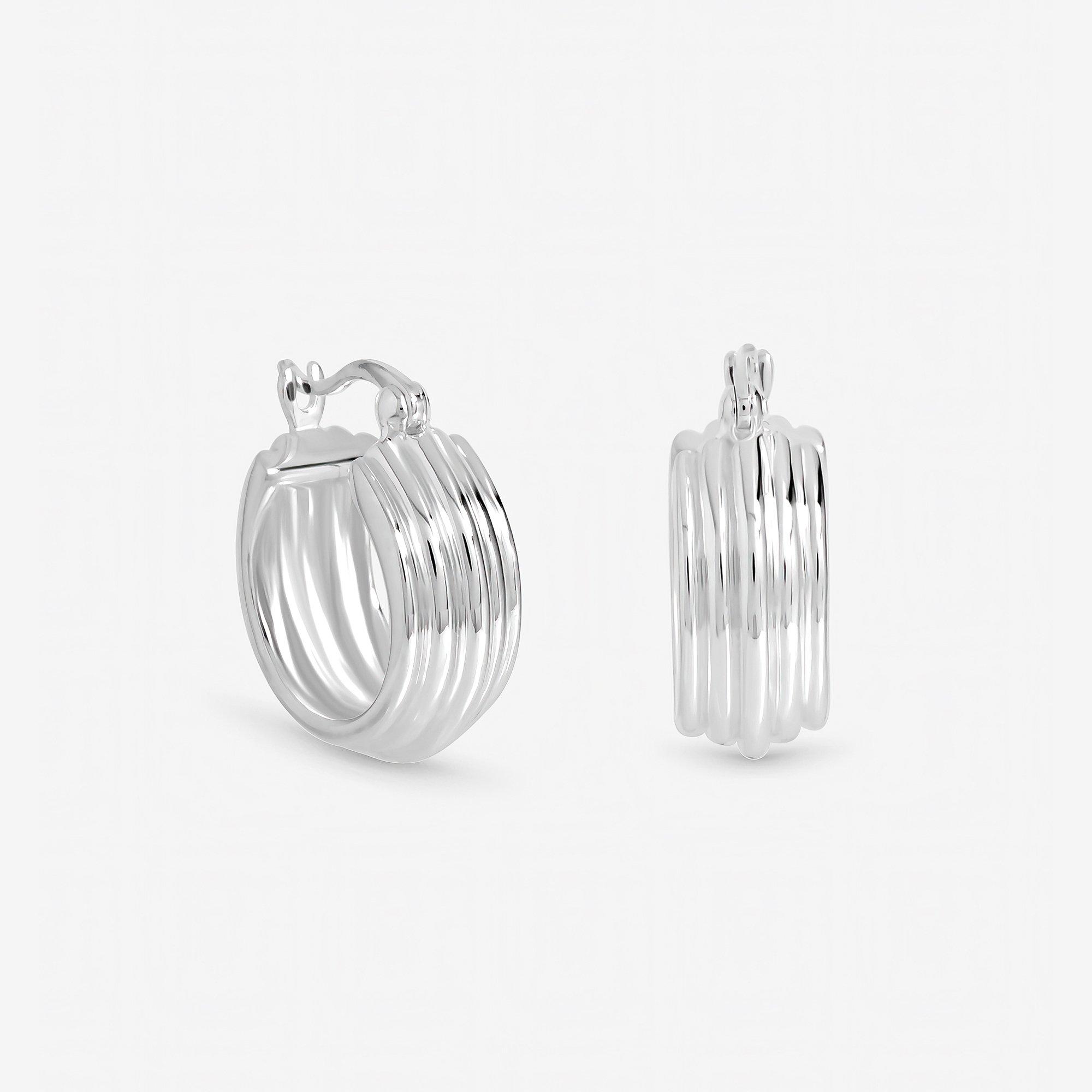 Silver - Inicio - Sterling Silver Plated Ridged Hoop Earrings