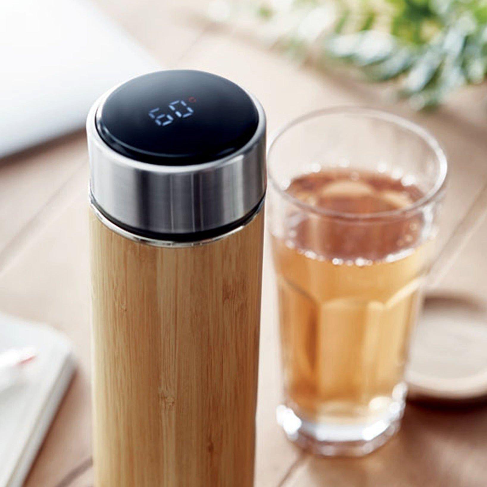 Beige - Treat Republic - Insulated Bamboo Vacuum Flask & Thermometer