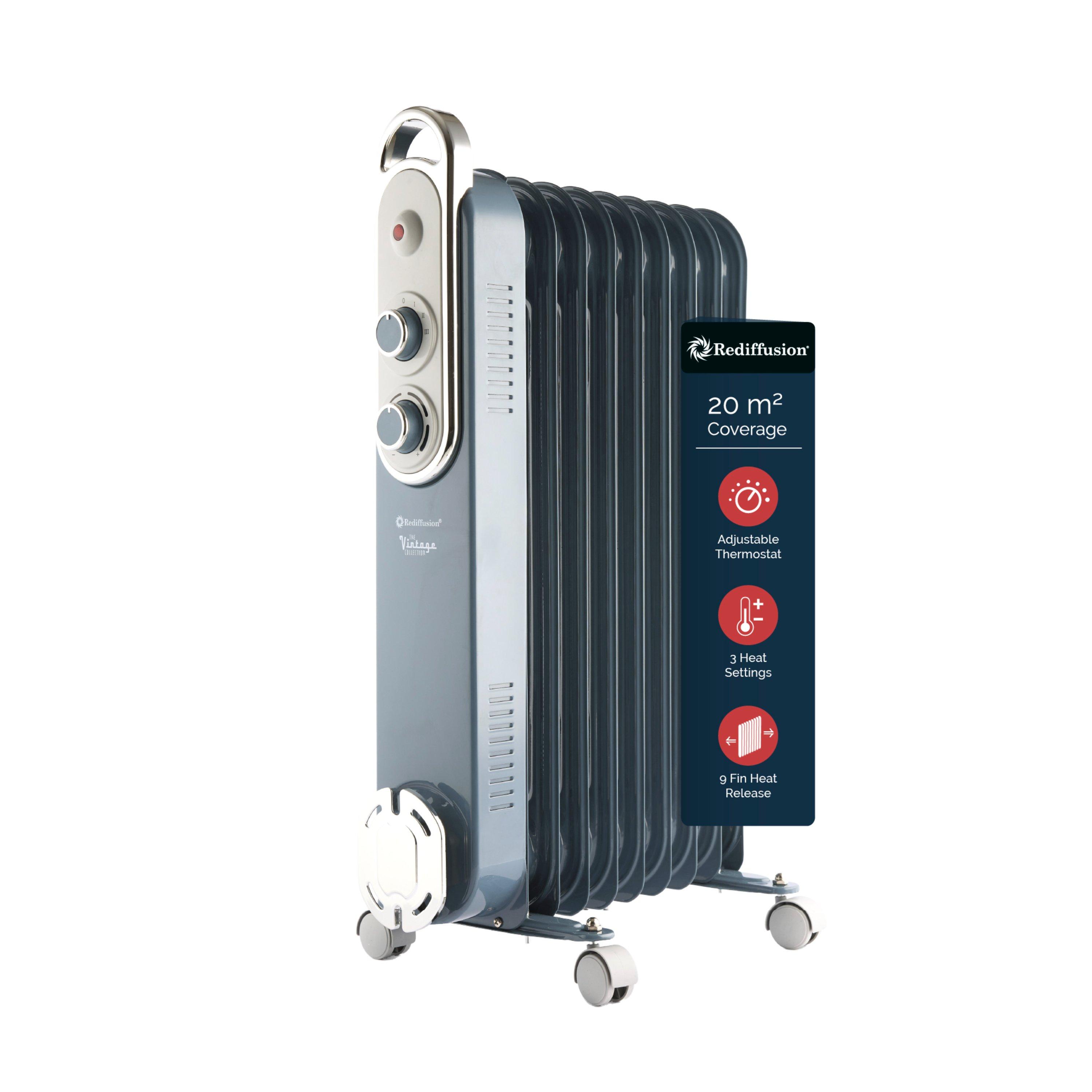 Rediffusion Blue Vintage 9 Fin Oil Filled Radiator 2Kw Slate - Image 5