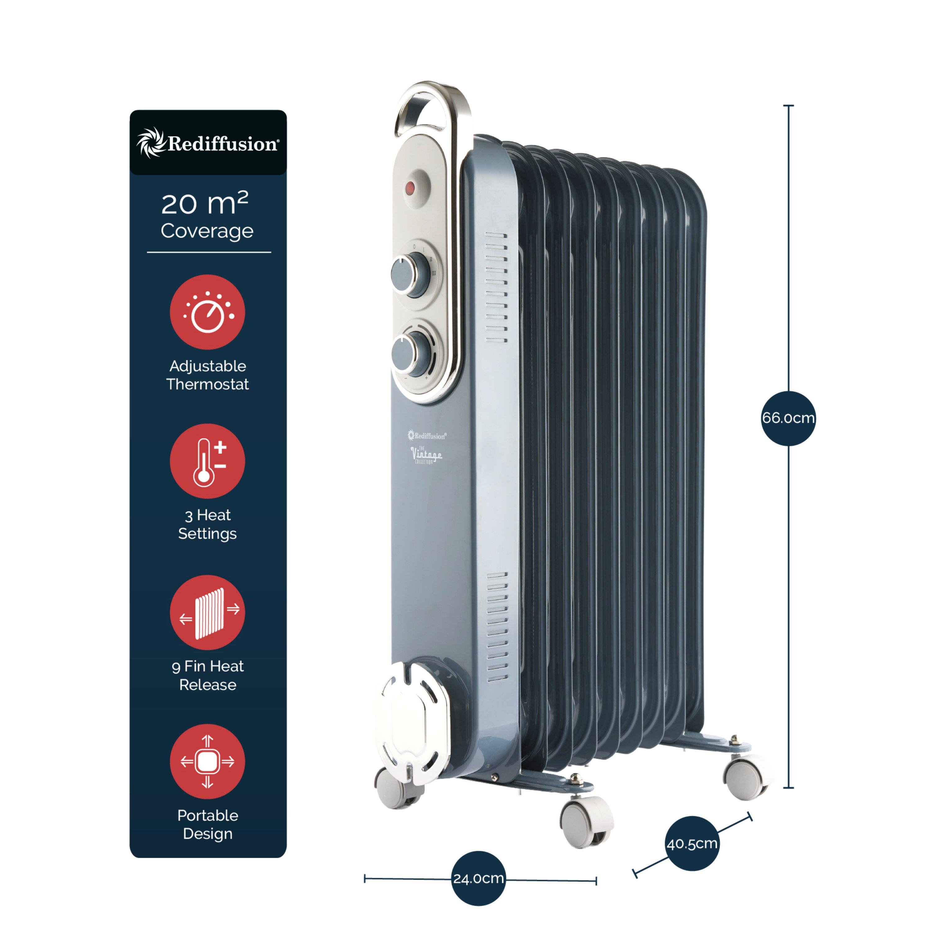 Blue - Rediffusion - Vintage 9 Fin Oil Filled Radiator - 12