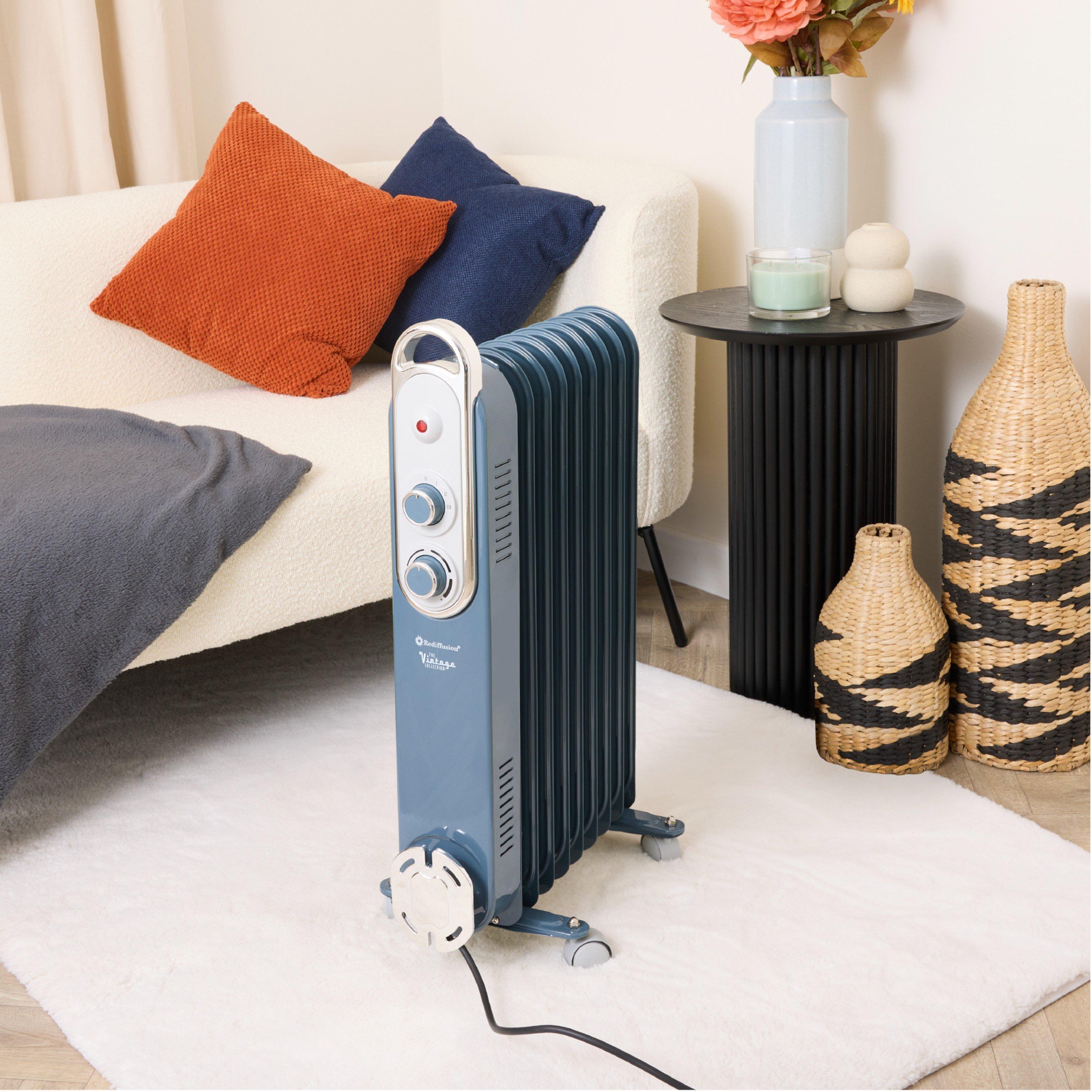 Blue - Rediffusion - Vintage 9 Fin Oil Filled Radiator - 4
