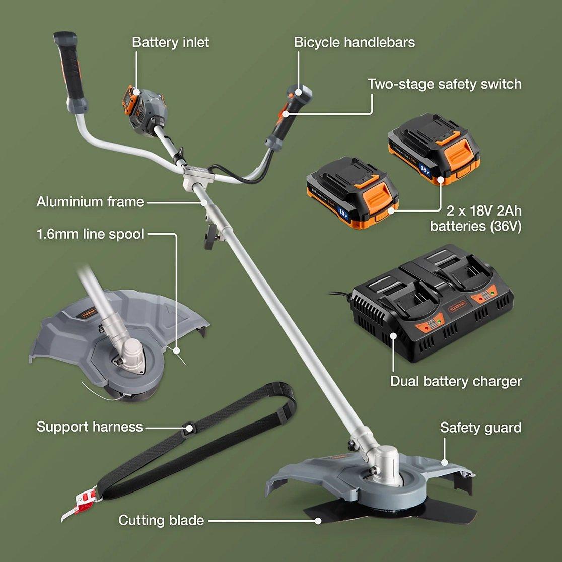 Grey - VonHaus - Cordless Grass Trimmer & Brush Cutter 2 in 1 - 5