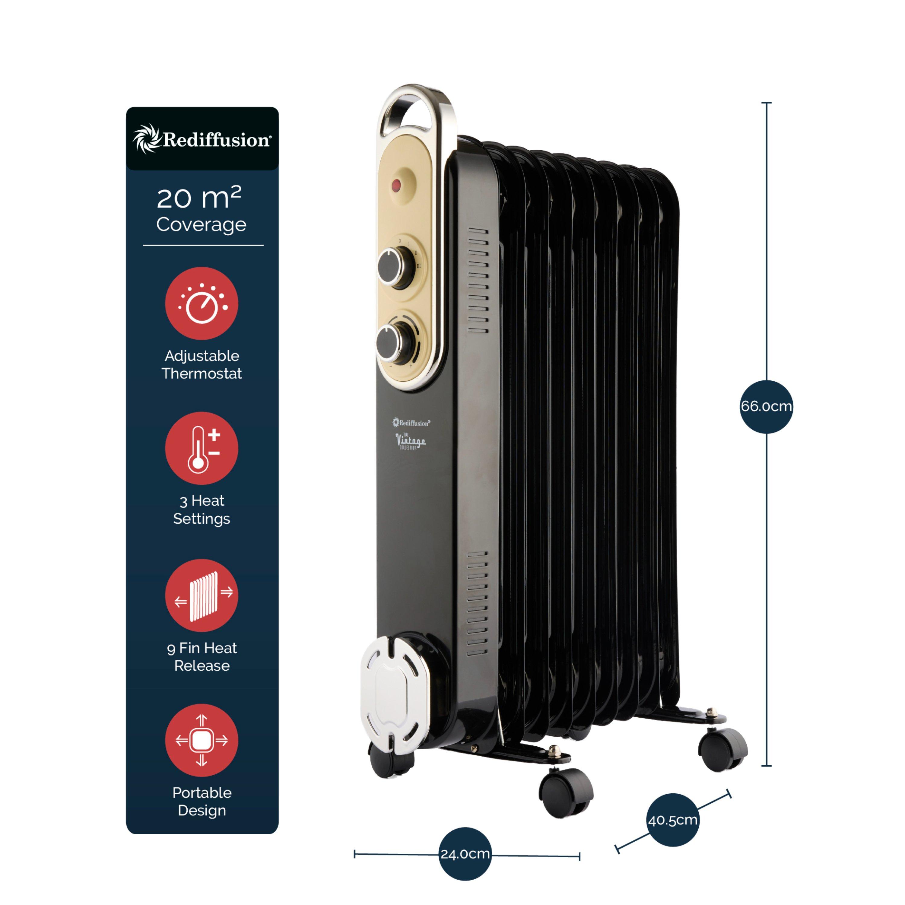 Black - Rediffusion - Vintage 9 Fin Oil Filled Radiator - 11