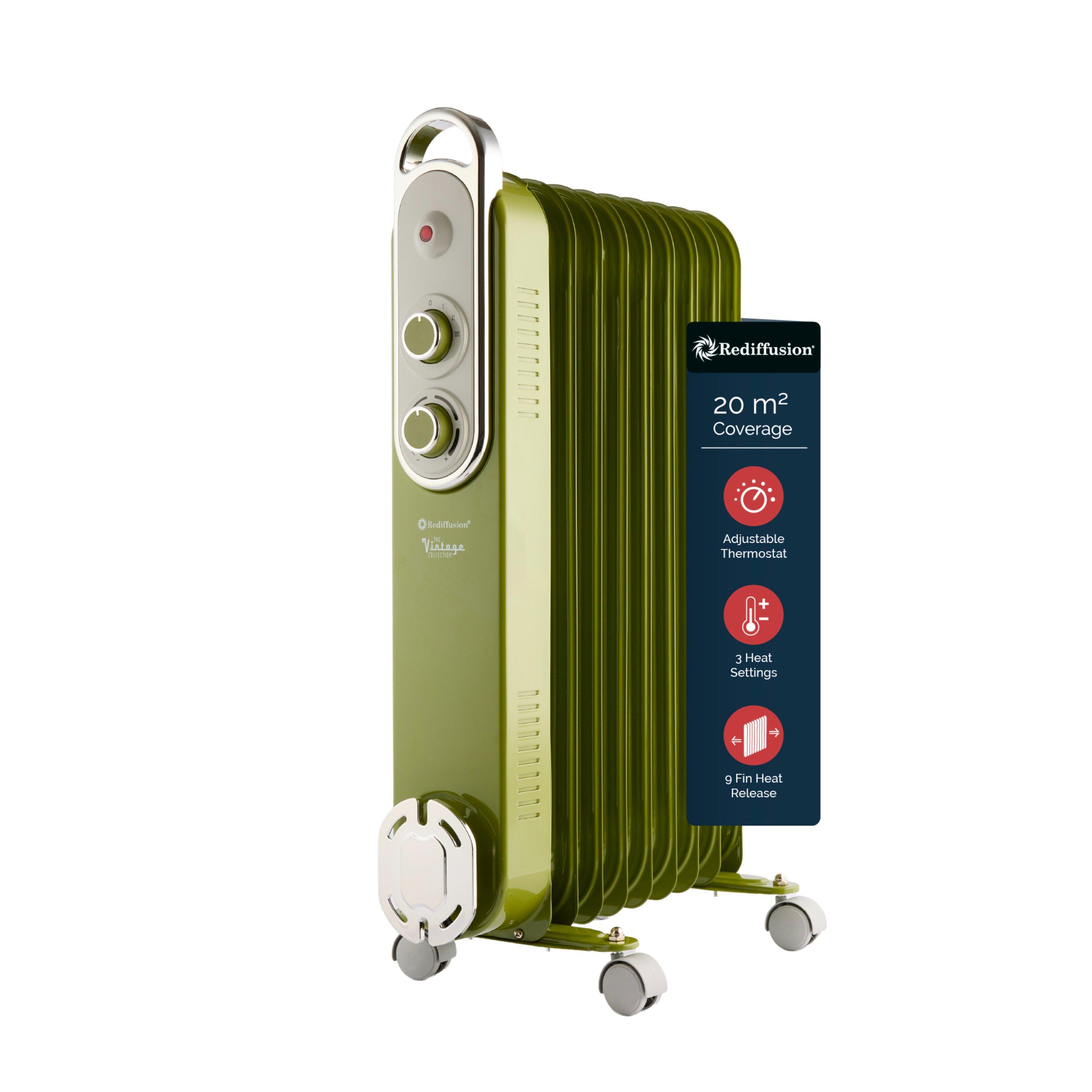 Green - Rediffusion - Vintage 9 Fin Oil Filled Radiator - 1